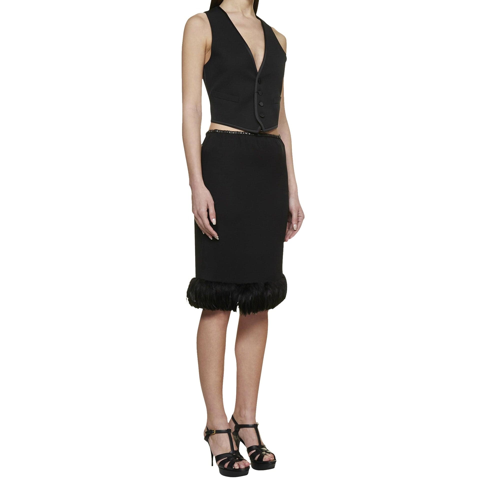 Saint Laurent Feathers Trim Silk Skirt - alternate view