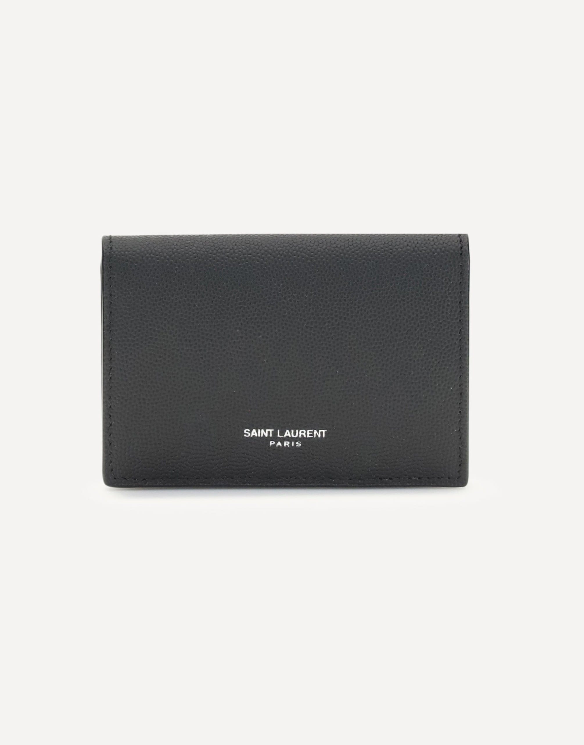 Saint Laurent Grain De Poudre Leather Business Card Holder