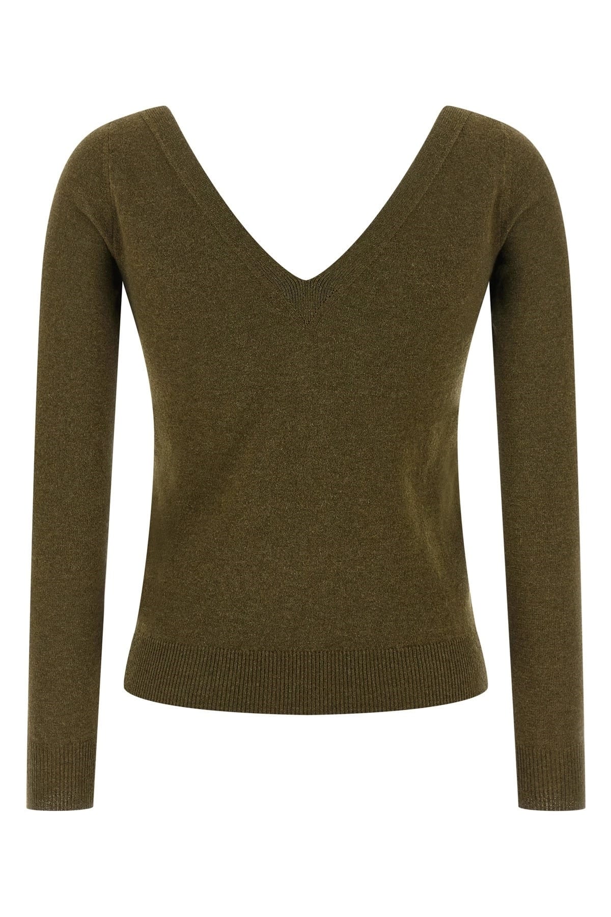 Saint Laurent Green Cashmere V-Neck Sweater - alternate view