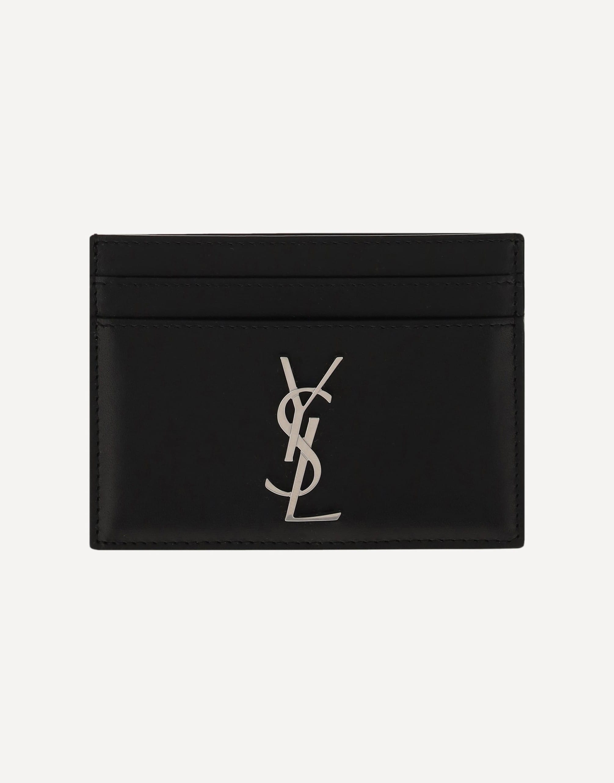 Saint Laurent Leather Cardholder With Metal Logo Plaque