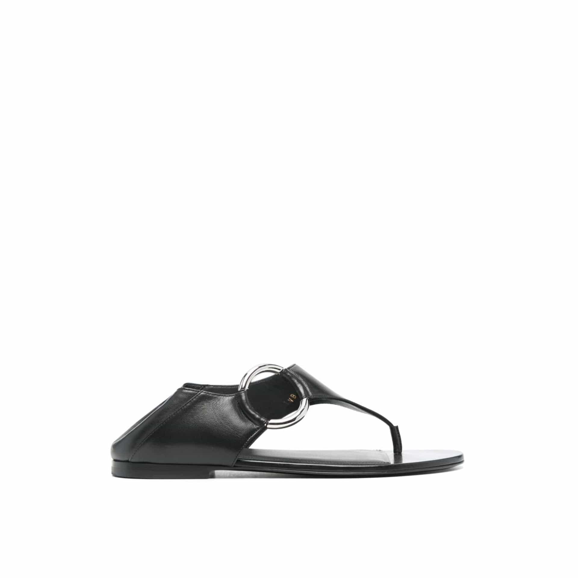 Saint Laurent Leather Flat Sandals With Ring