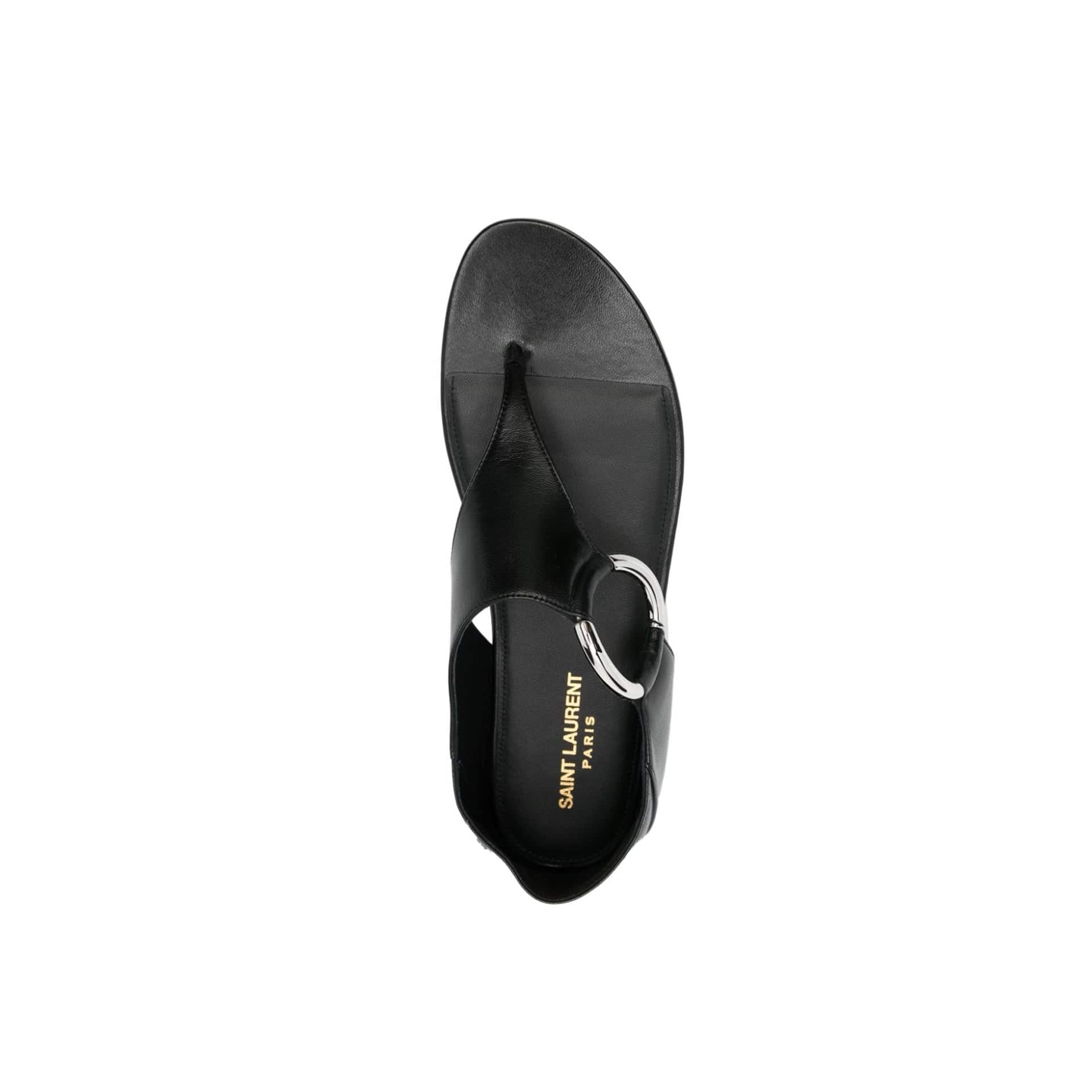 Saint Laurent Leather Flat Sandals With Ring