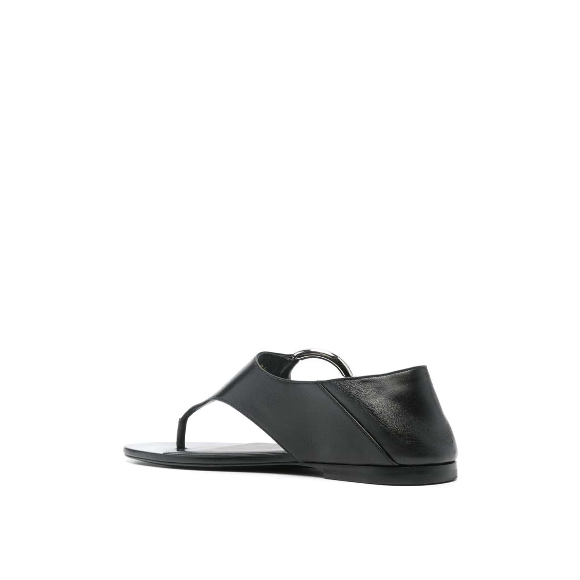 Saint Laurent Leather Flat Sandals With Ring