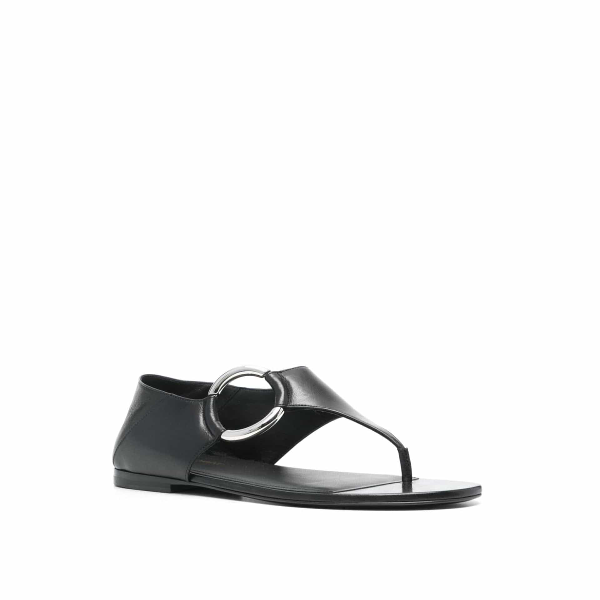 Saint Laurent Leather Flat Sandals With Ring