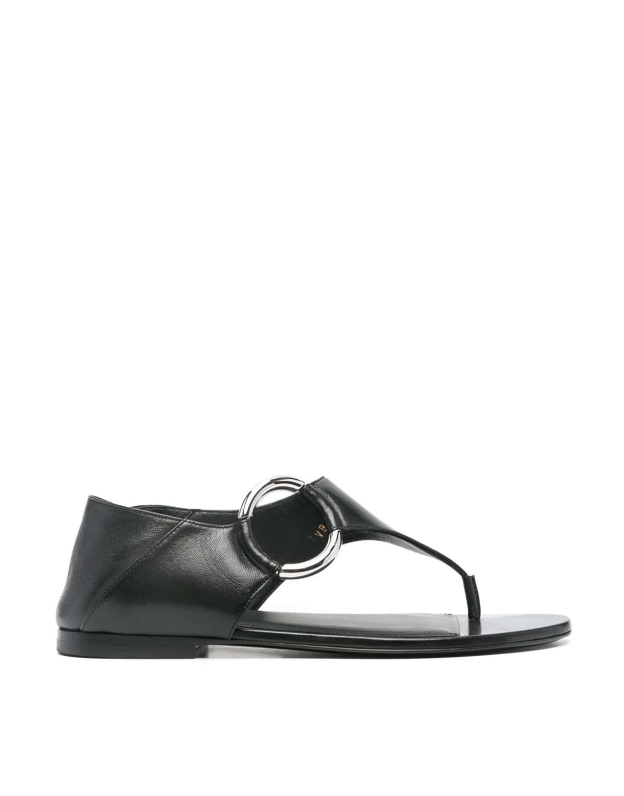 Saint Laurent Leather Flat Sandals With Ring