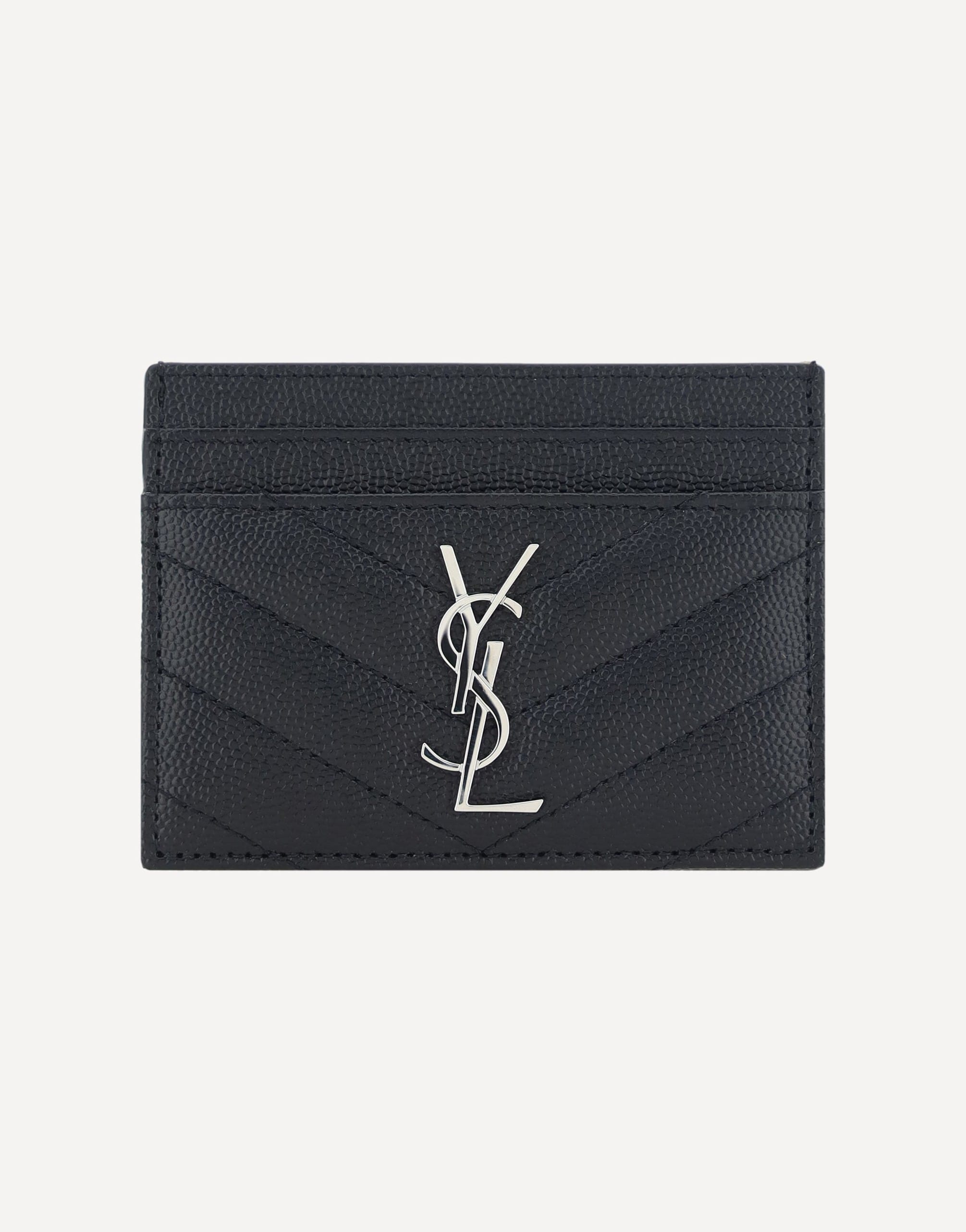 Saint Laurent Leather Matelassé Cardholder With Logo Plaque