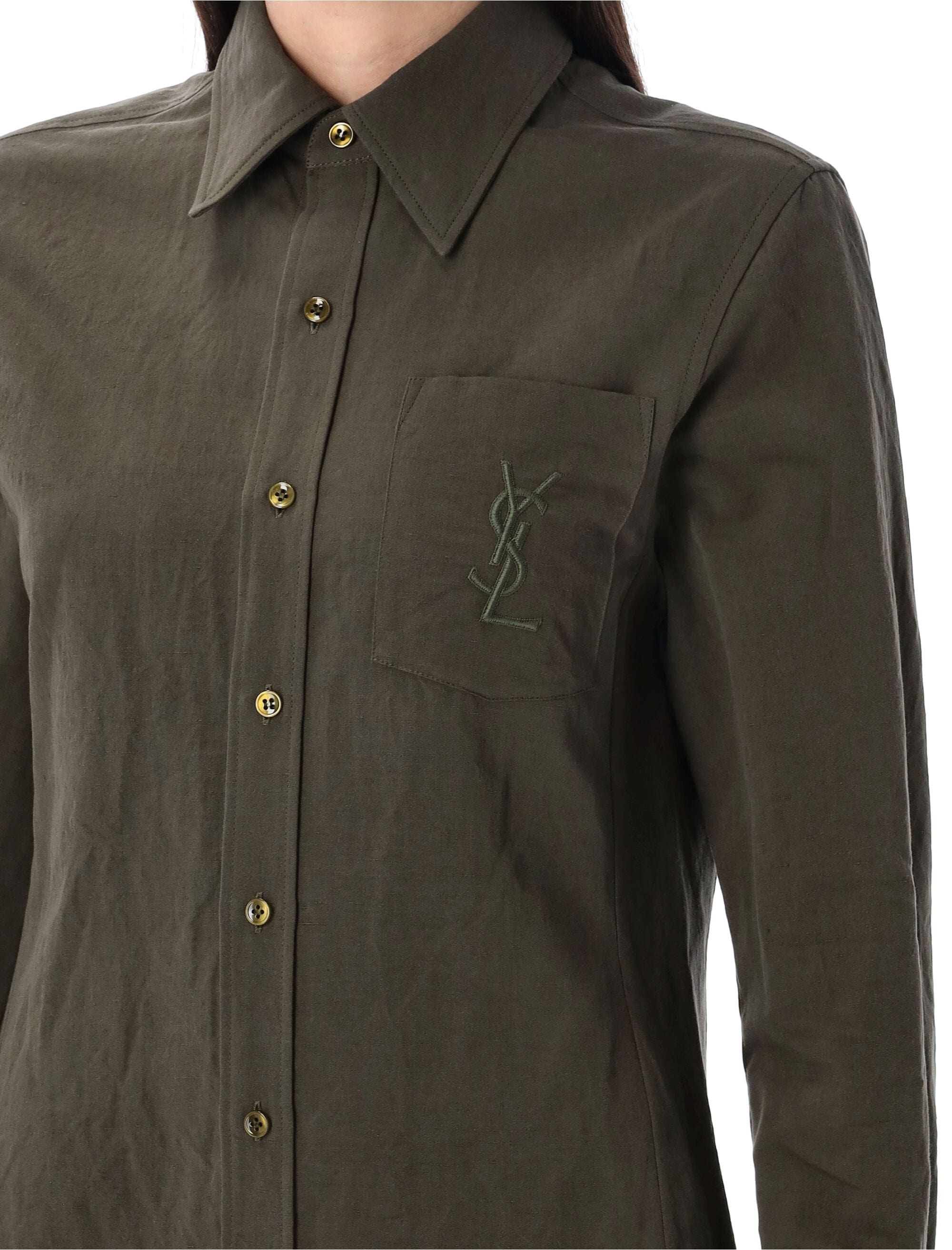 Saint Laurent Linen-Cotton Blend Cassandre Shirt