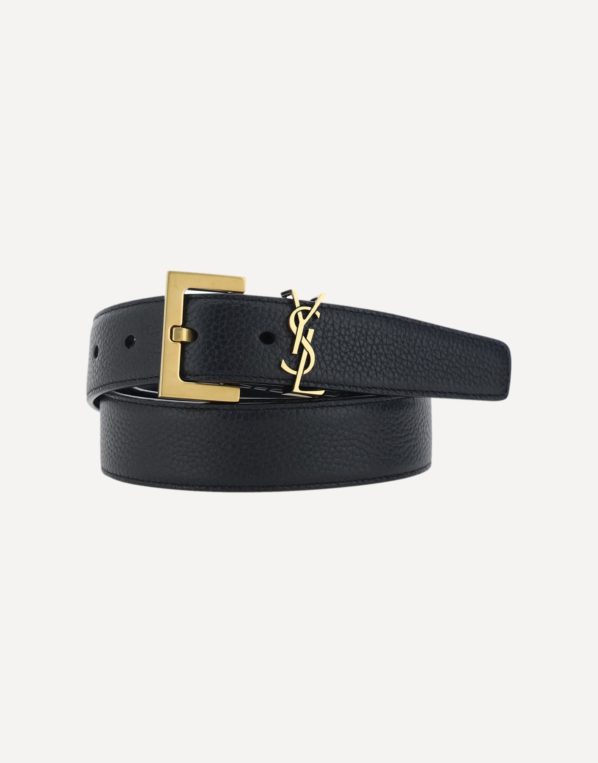 Saint Laurent Milo Calfskin Belt With Gold Logo Buckle