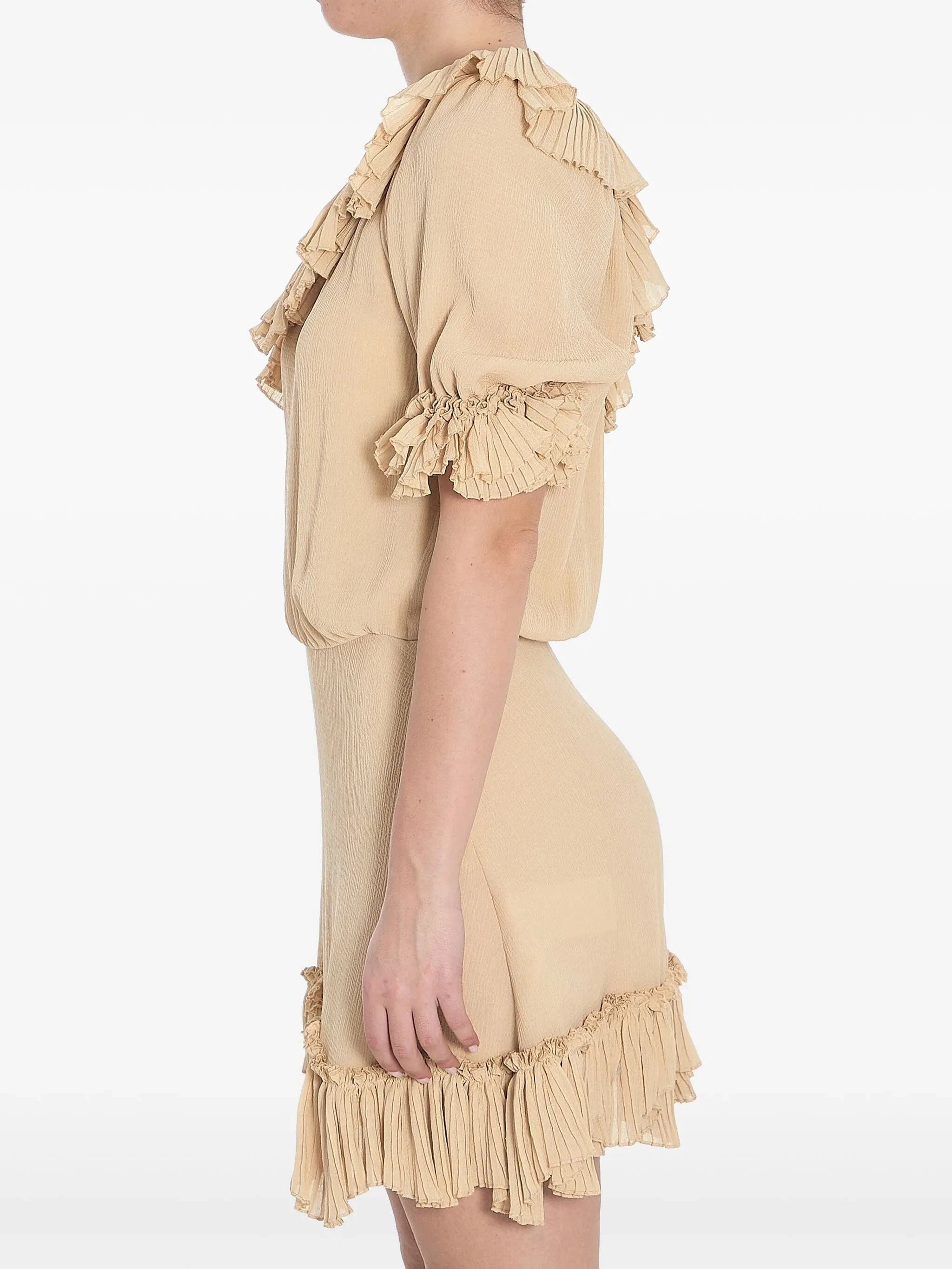 Saint Laurent One-Shoulder Ruffled Crepon Silk Mini Dress