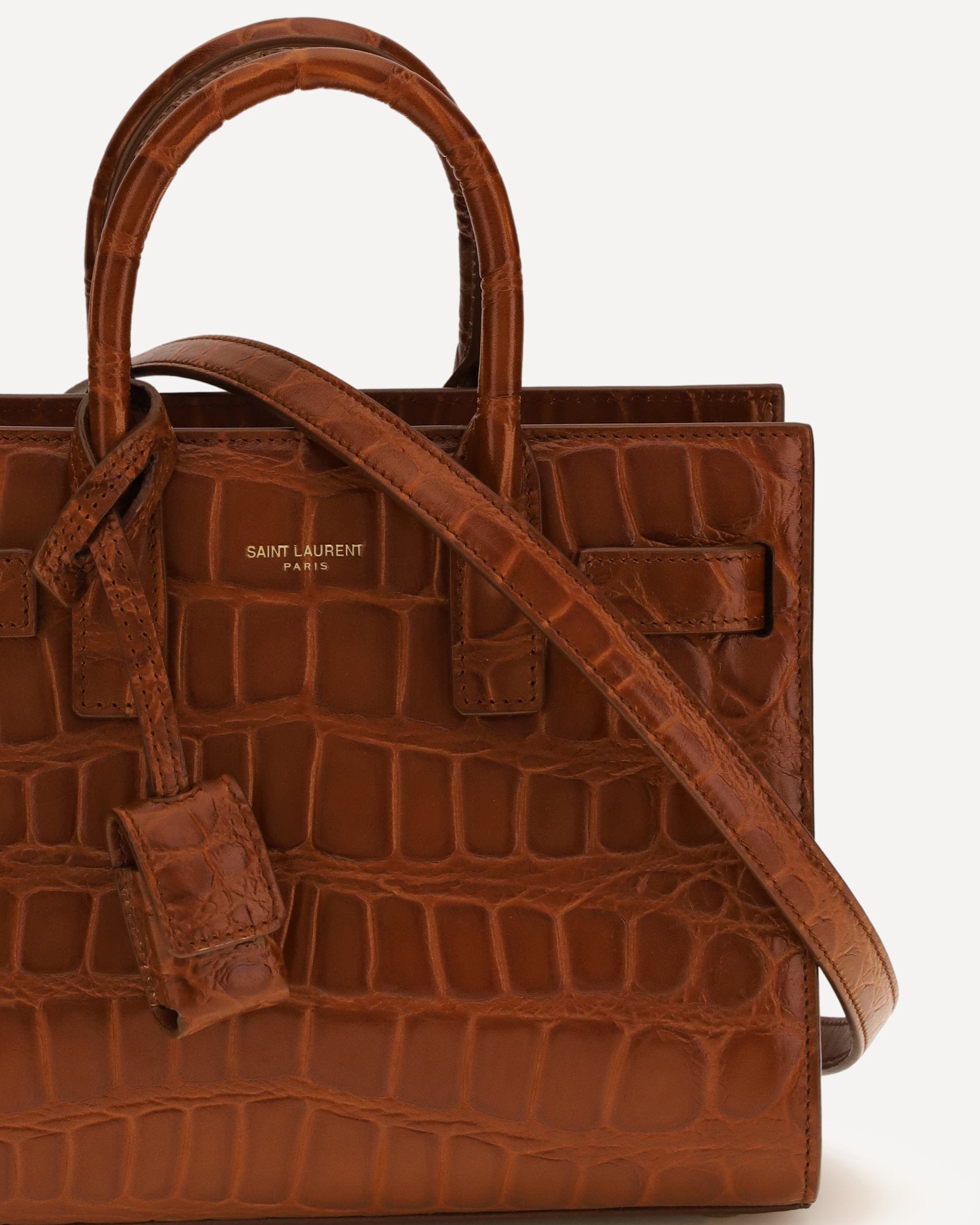 Saint Laurent Sac De Jour Handbag Crocodile-Embossed Leather
