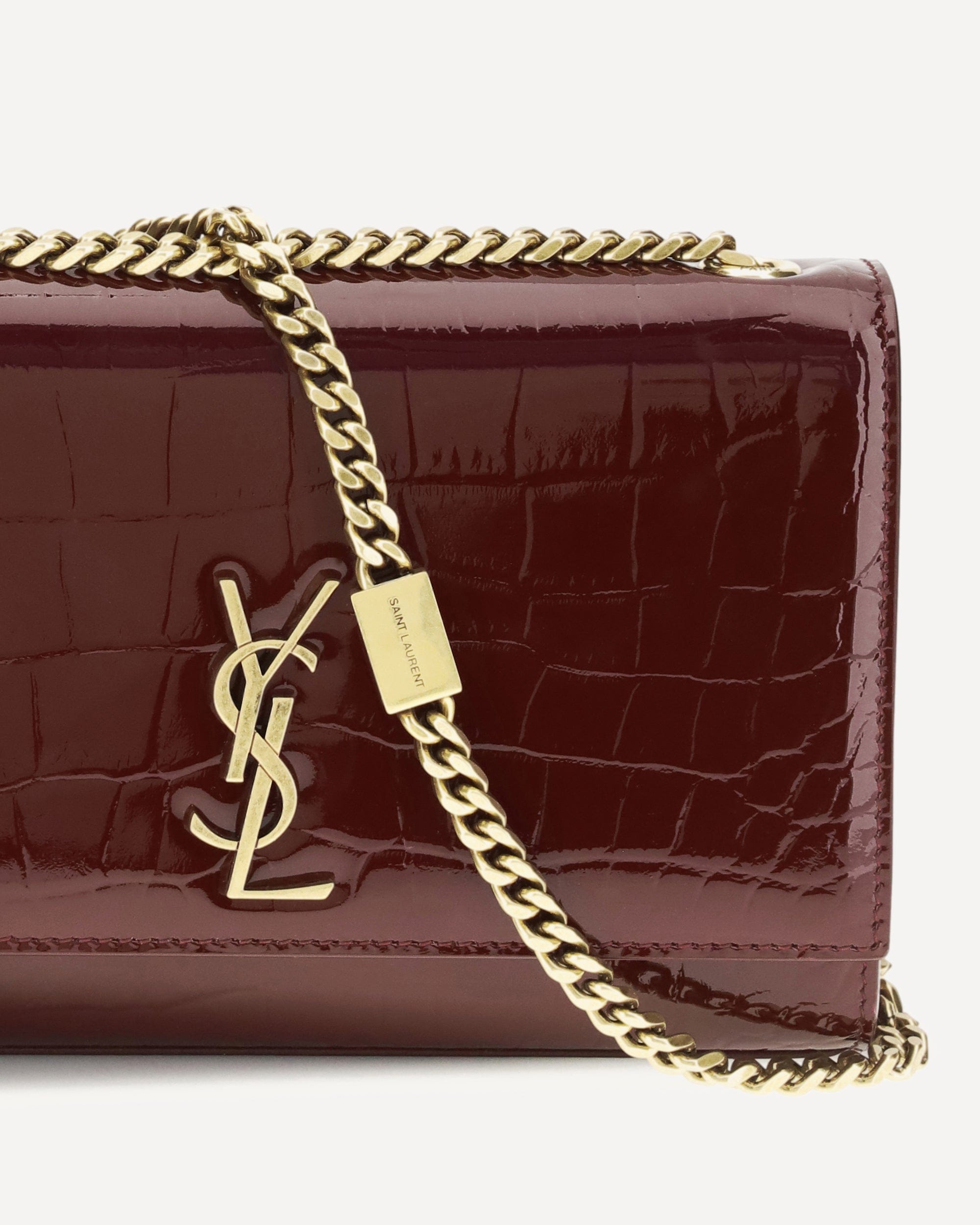 Saint Laurent Small Kate Shoulder Bag Crocodile-Embossed Patent Leather