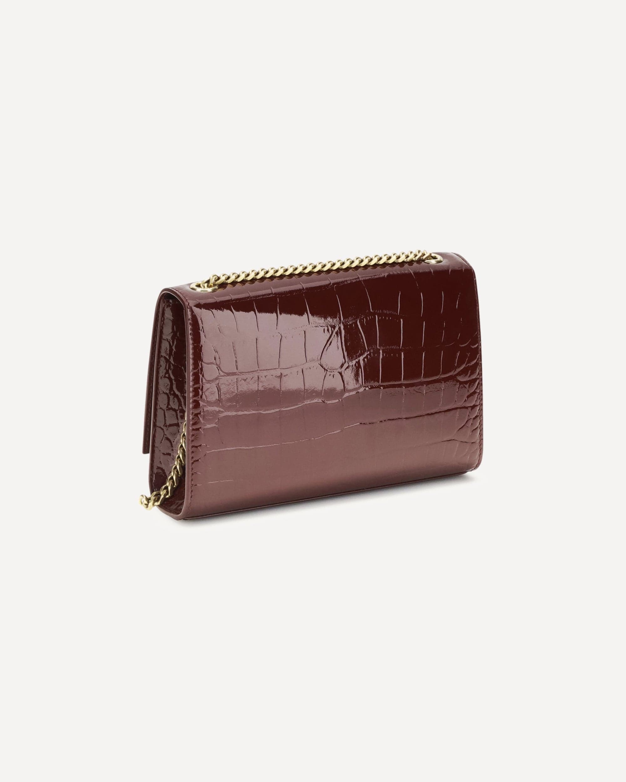 Saint Laurent Small Kate Shoulder Bag Crocodile-Embossed Patent Leather