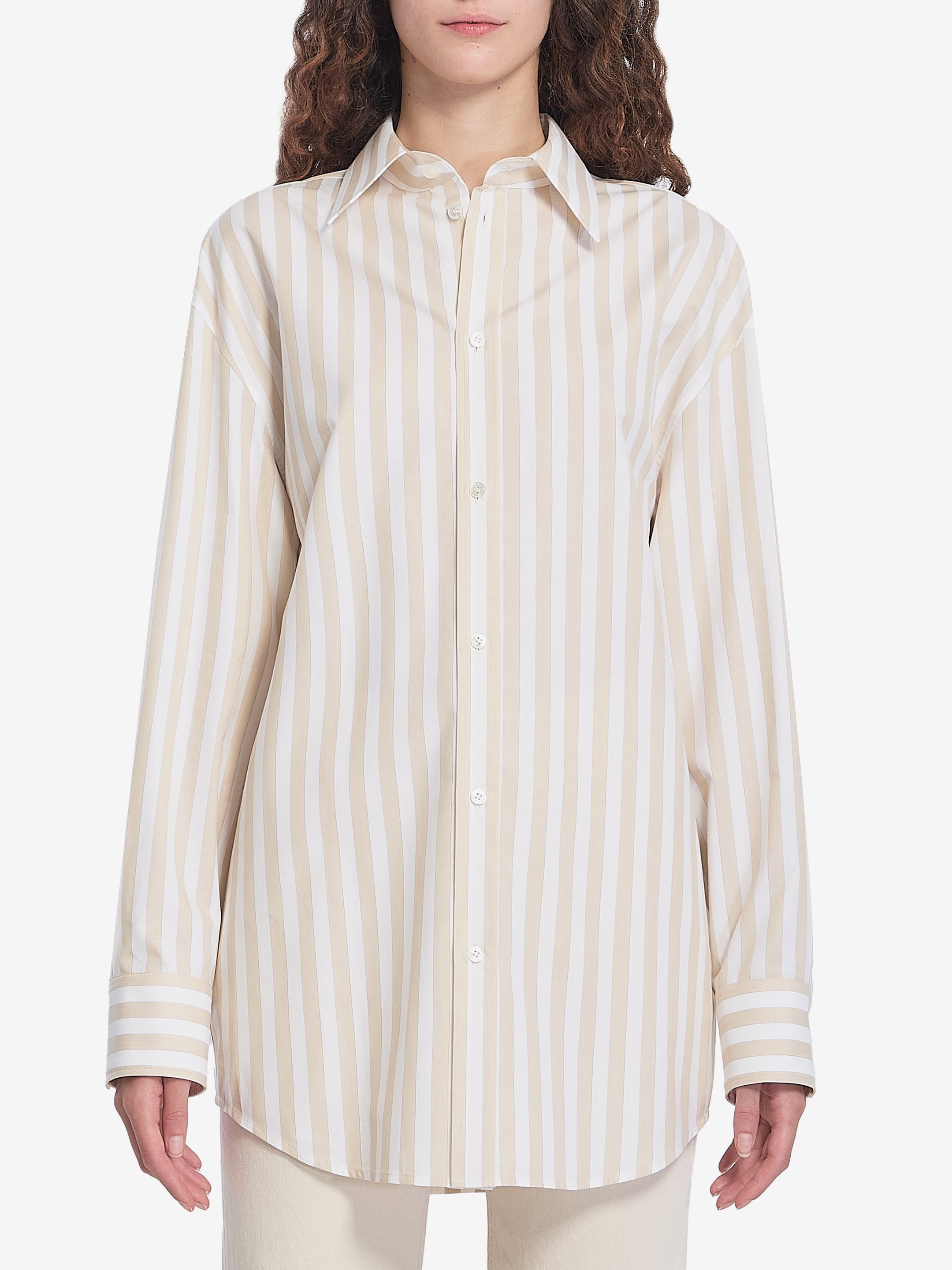 Saint Laurent Striped Cassandre Cotton Shirt