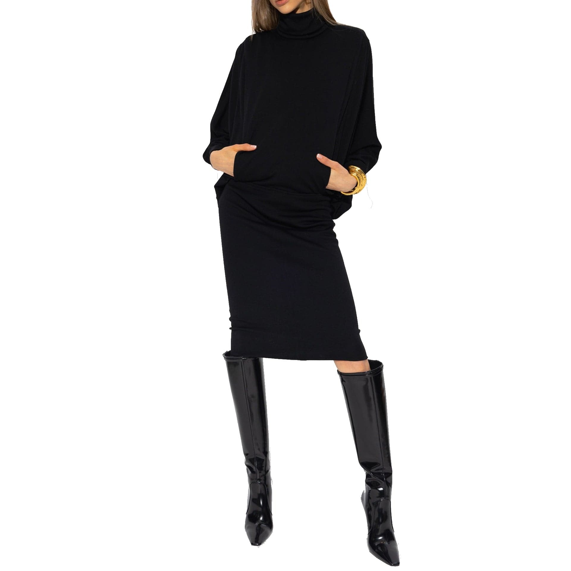 Saint Laurent Wool Long-Sleeve Stand-Up Collar Dress - alternate view