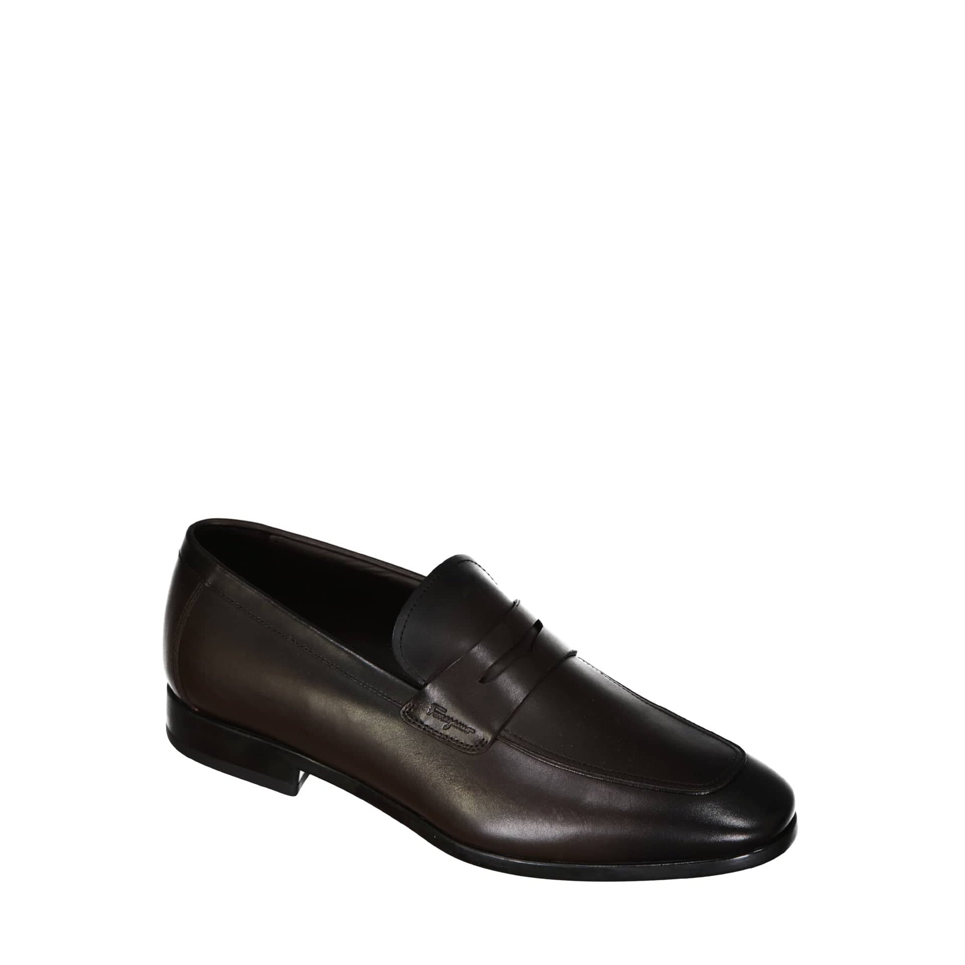 Gray Leather Round-Toe Loafers - alternate view