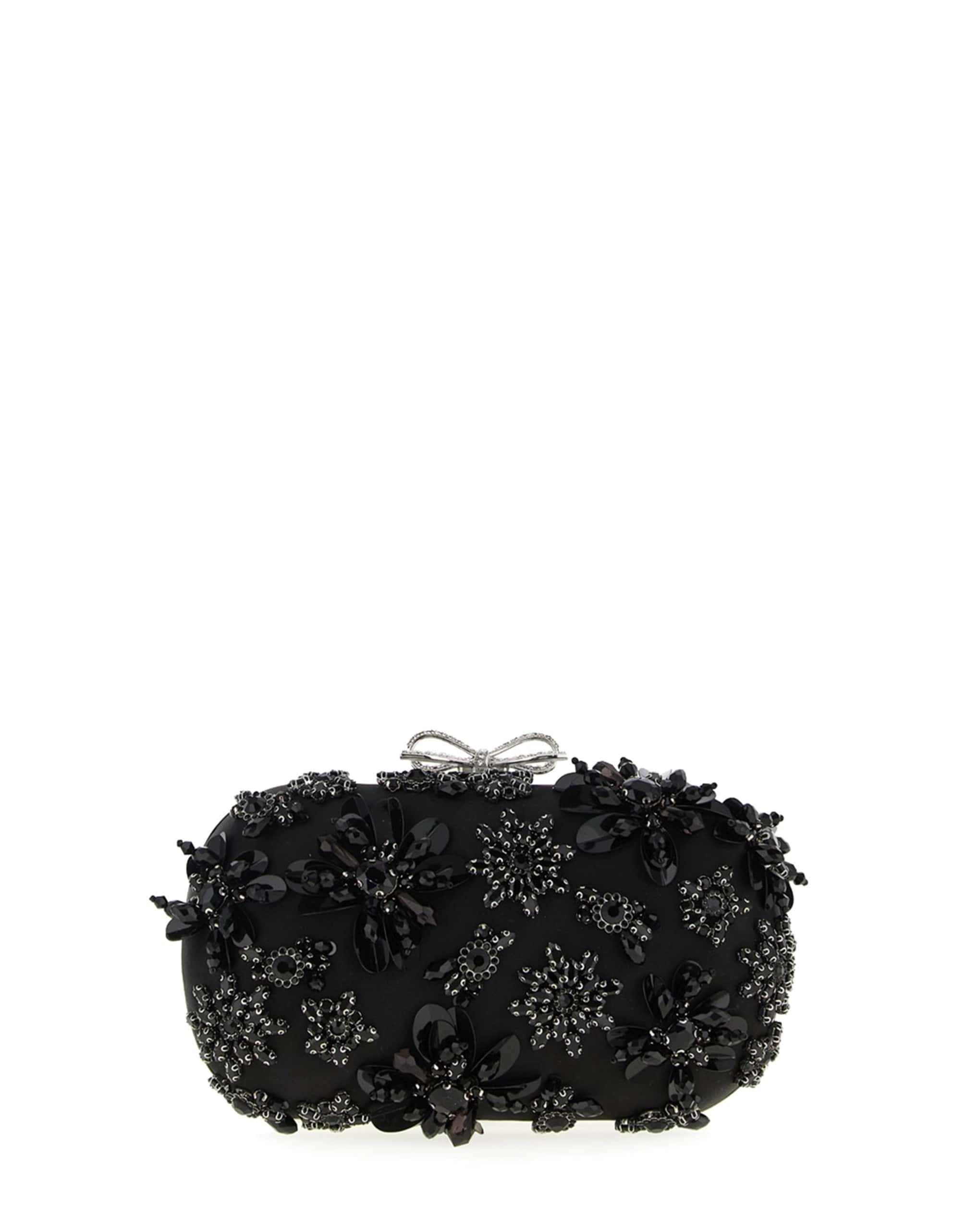 Self-Portrait Self-Portrait Black Satin Floral Crystal Clutch