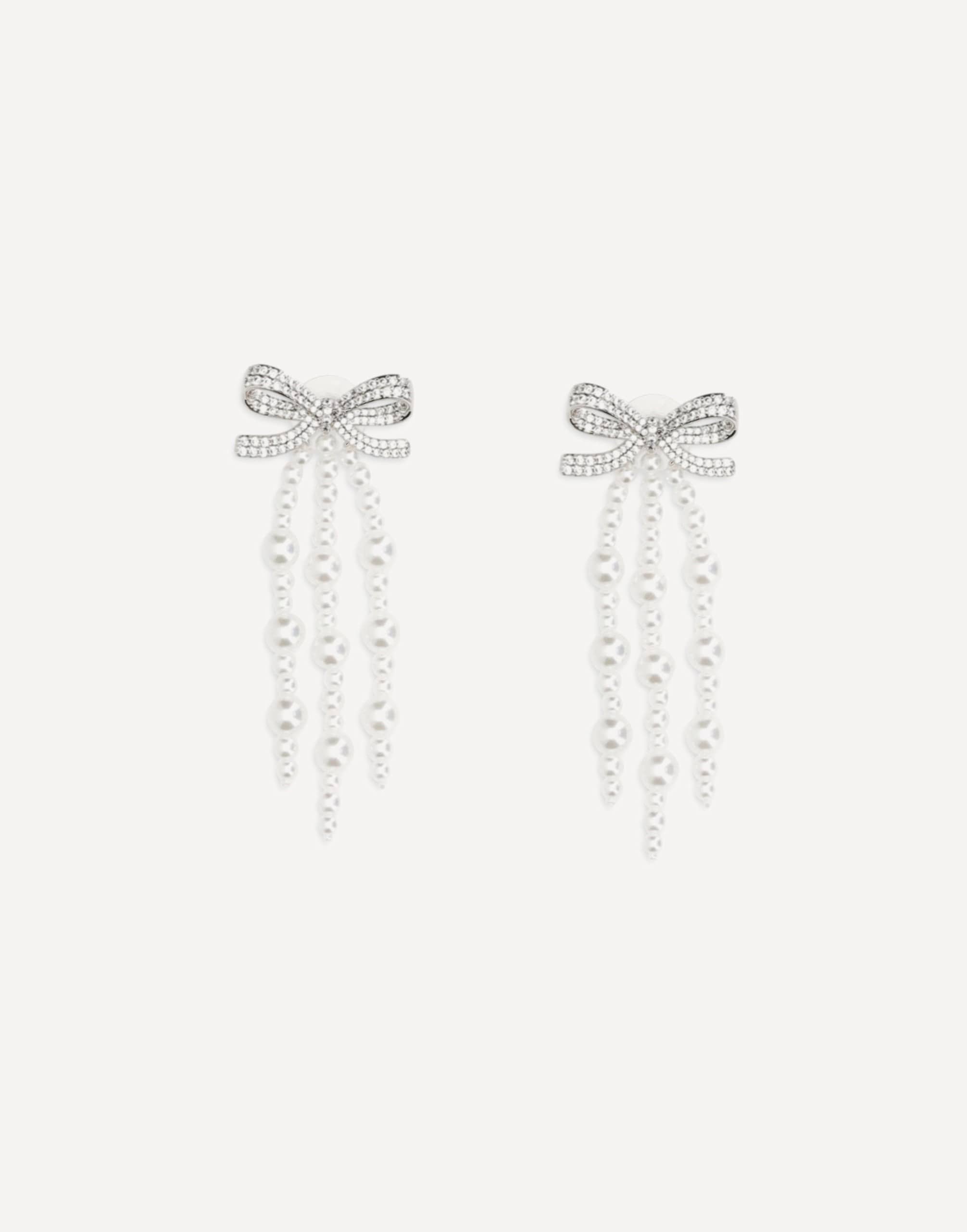 Self-Portrait Cascade Bow Pearl Earrings