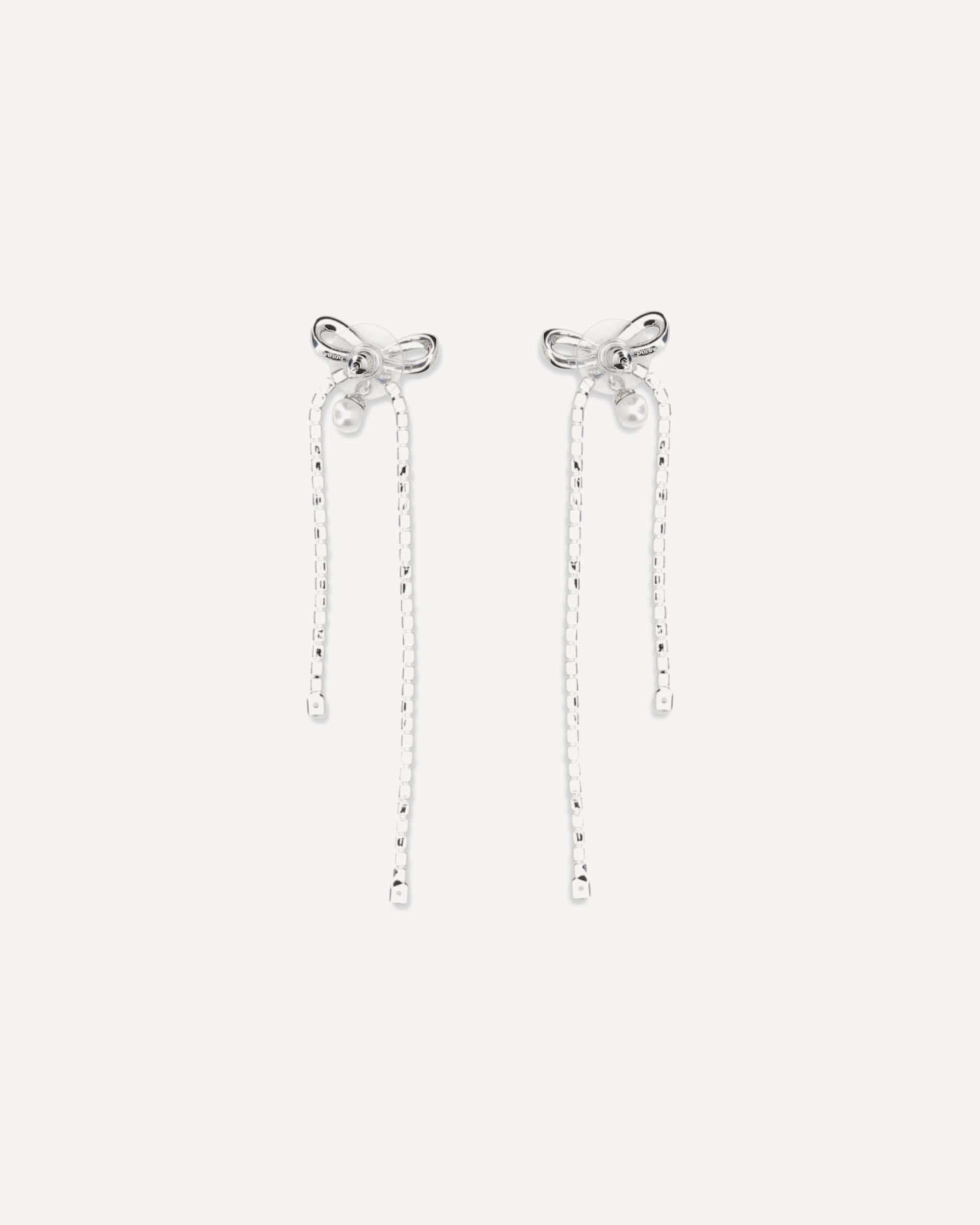 Self-Portrait Crystal Bow Pearl Drop Earrings - alternate view