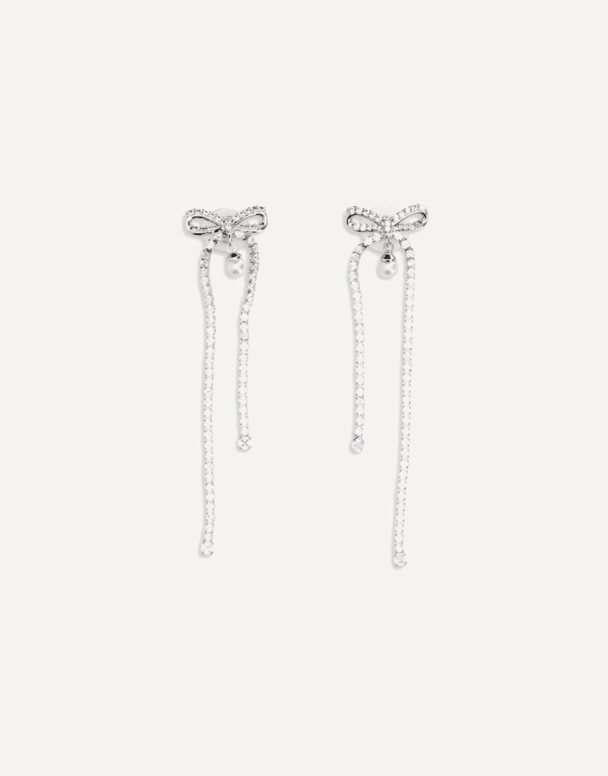 Self-Portrait Crystal Bow Pearl Drop Earrings