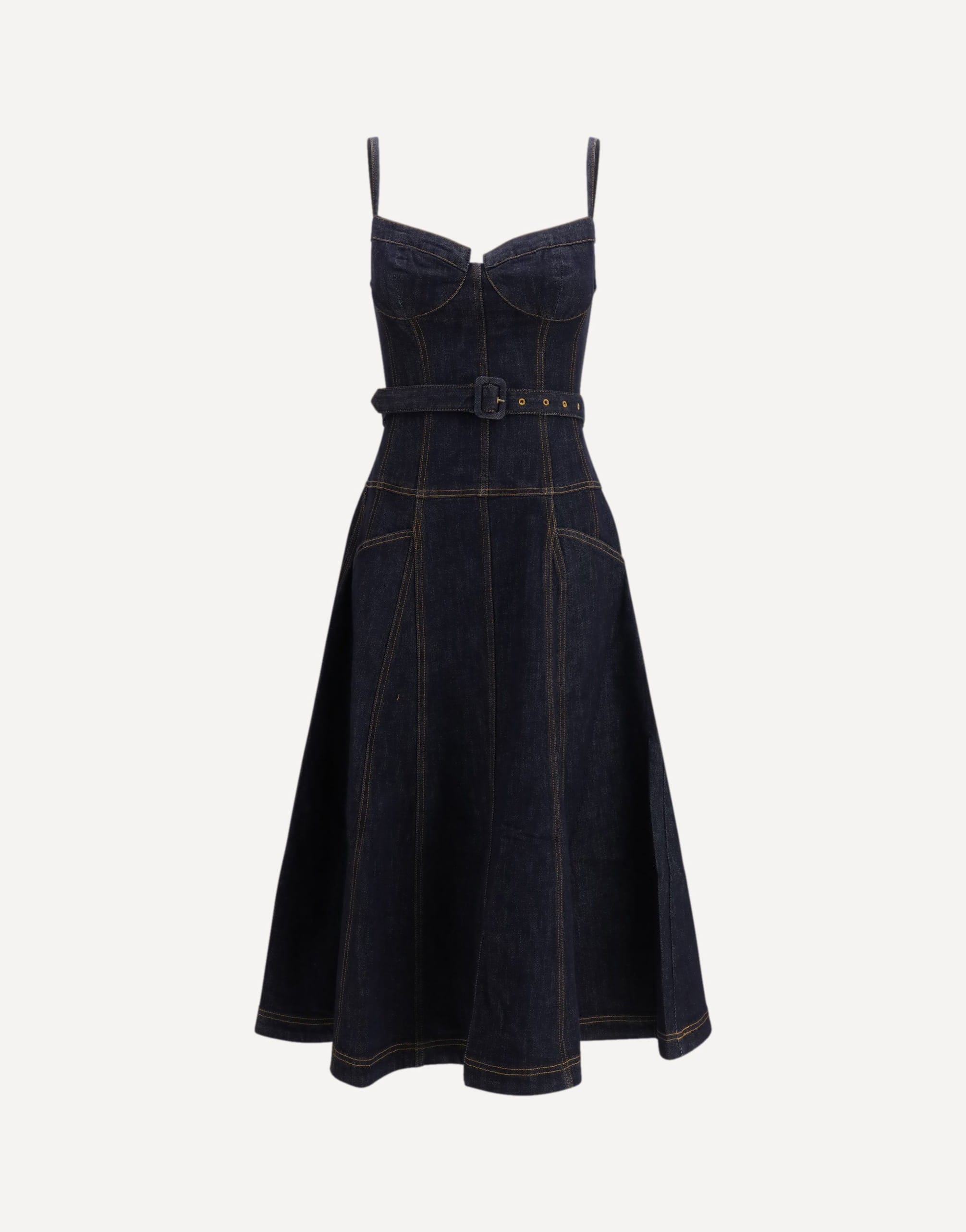 Self-Portrait Denim Flared Midi Dress