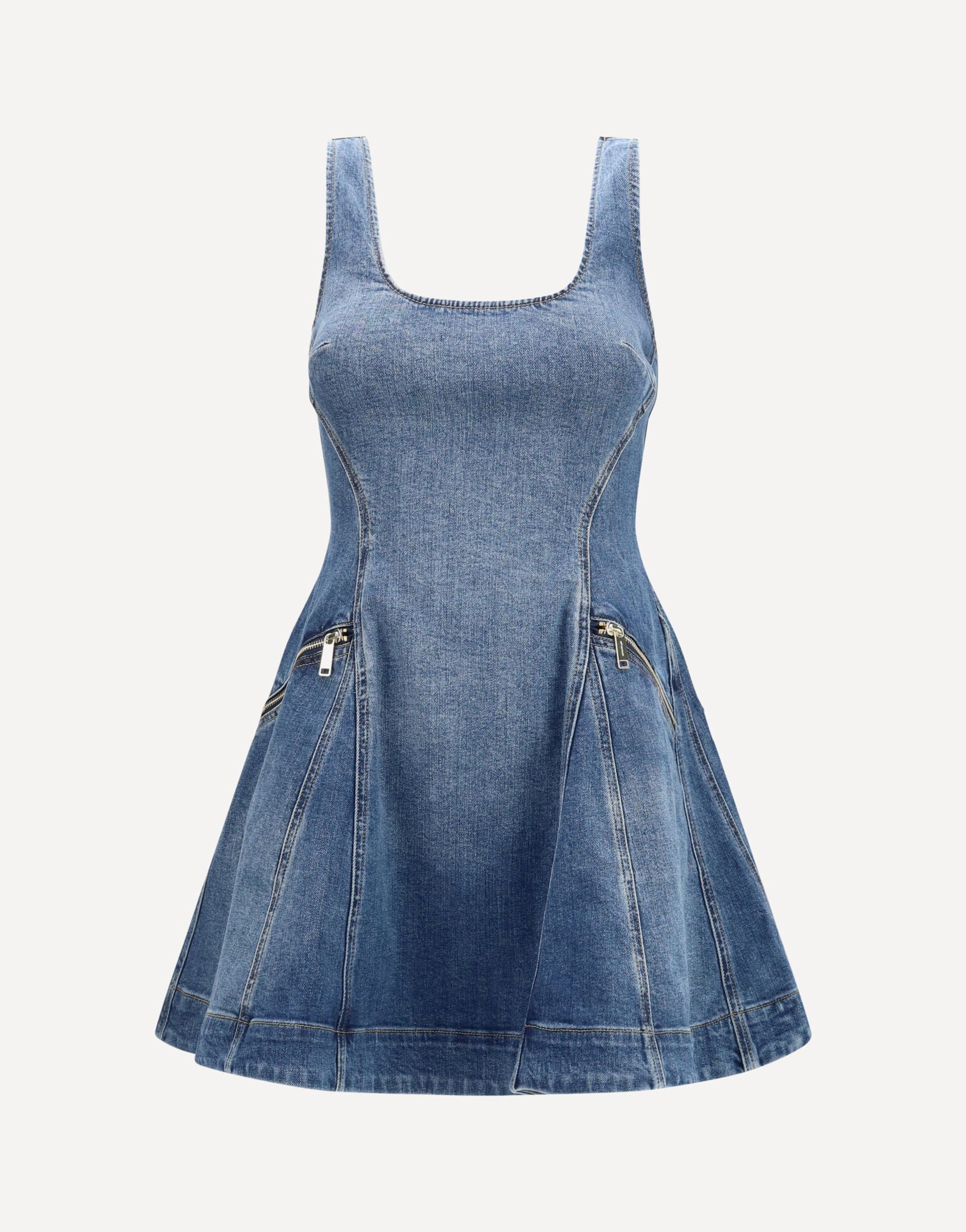Self-Portrait Denim Flared Mini Dress