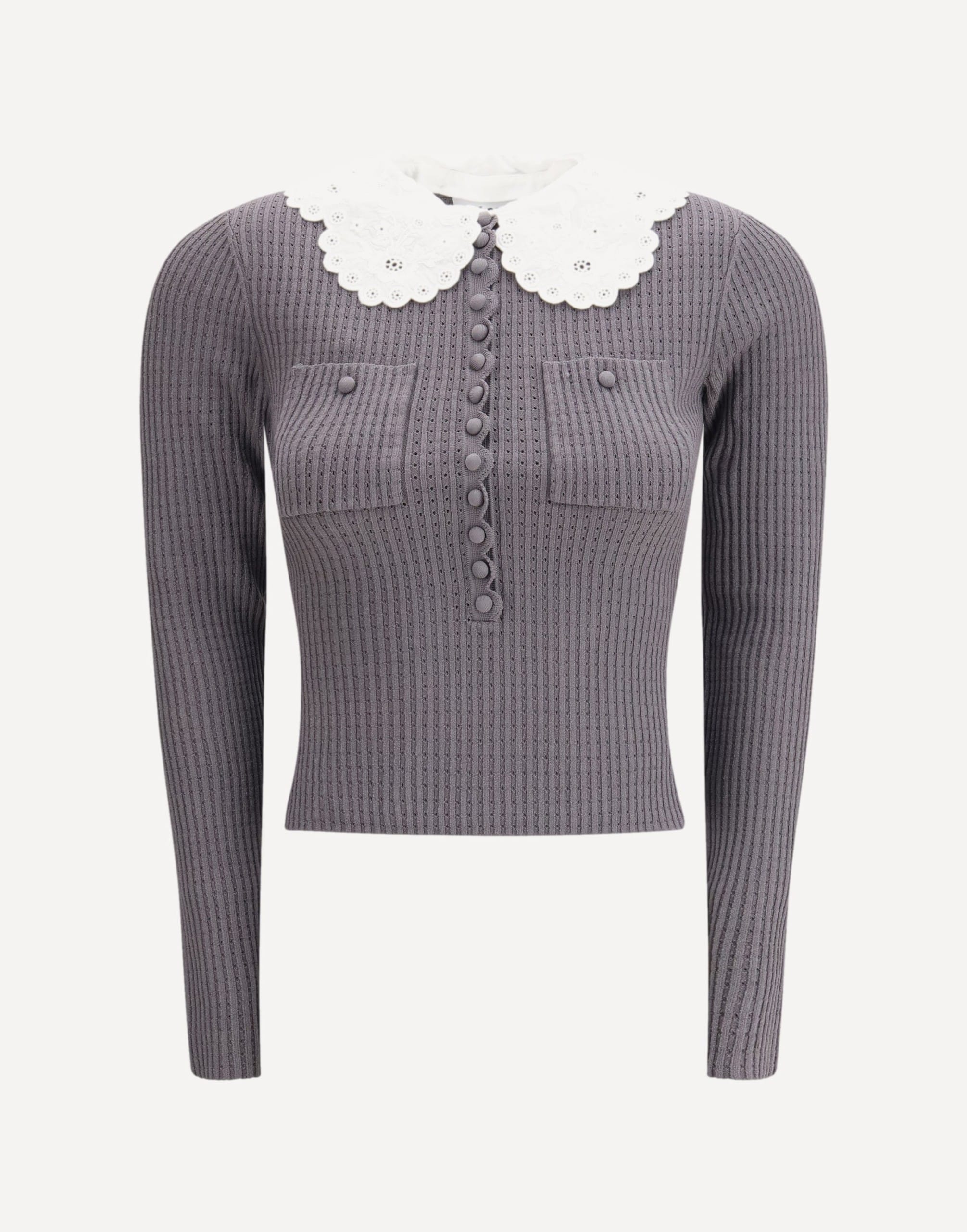Self-Portrait Lace Collar Pointelle Knit Top