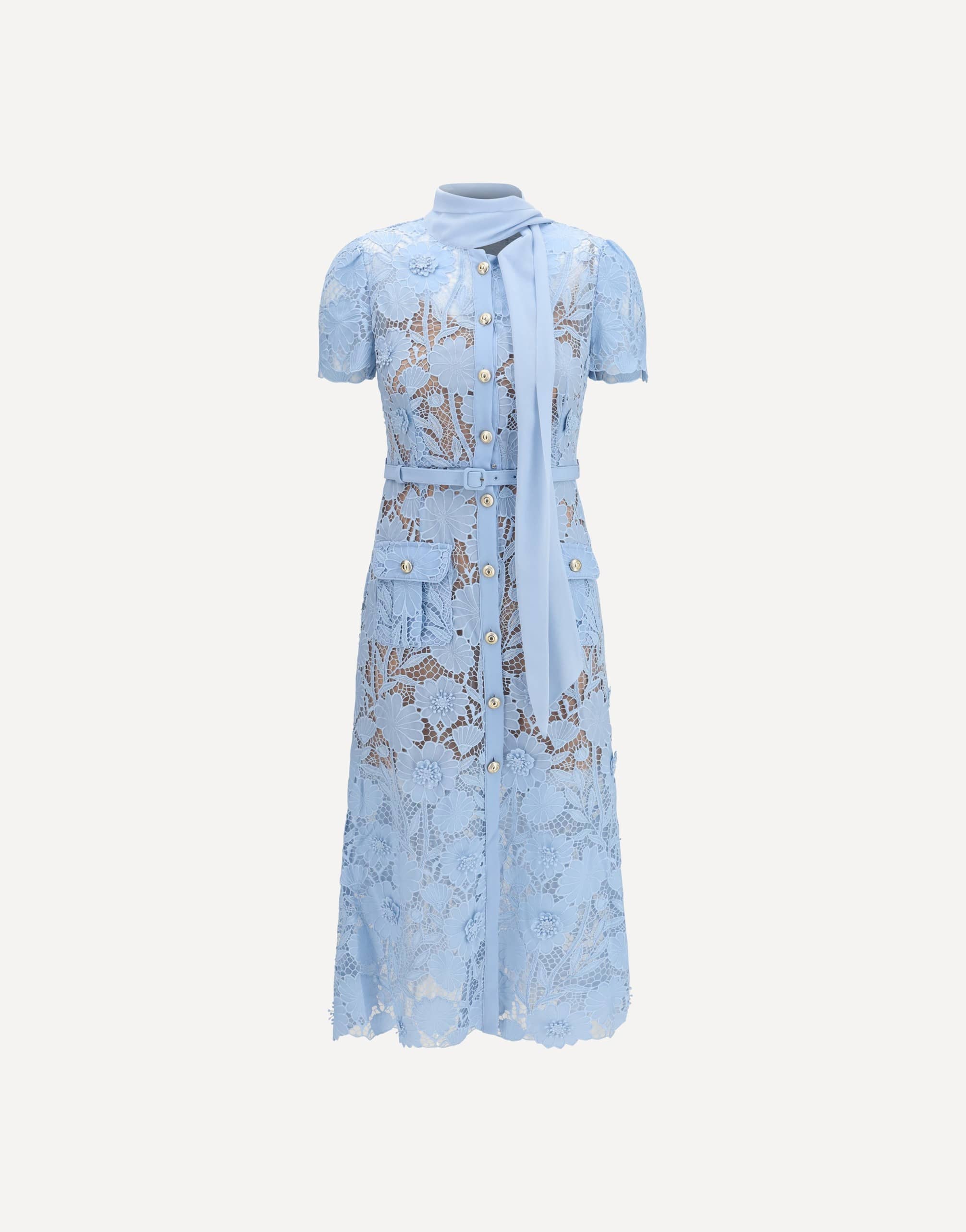 Self-Portrait Midi Lace Dress Bow Collar
