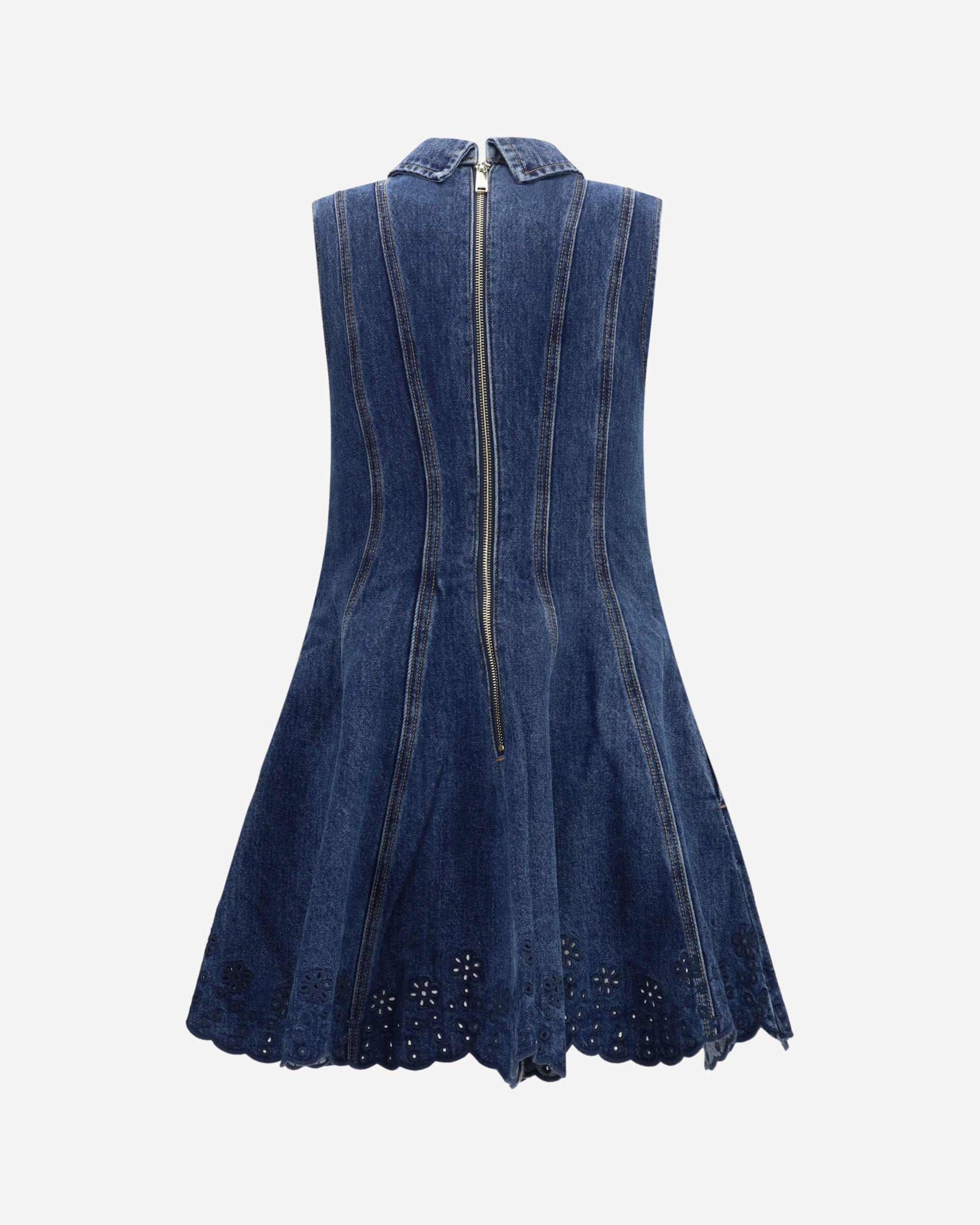 Джинсовое мини-платье с отделкой бродери - alternate view