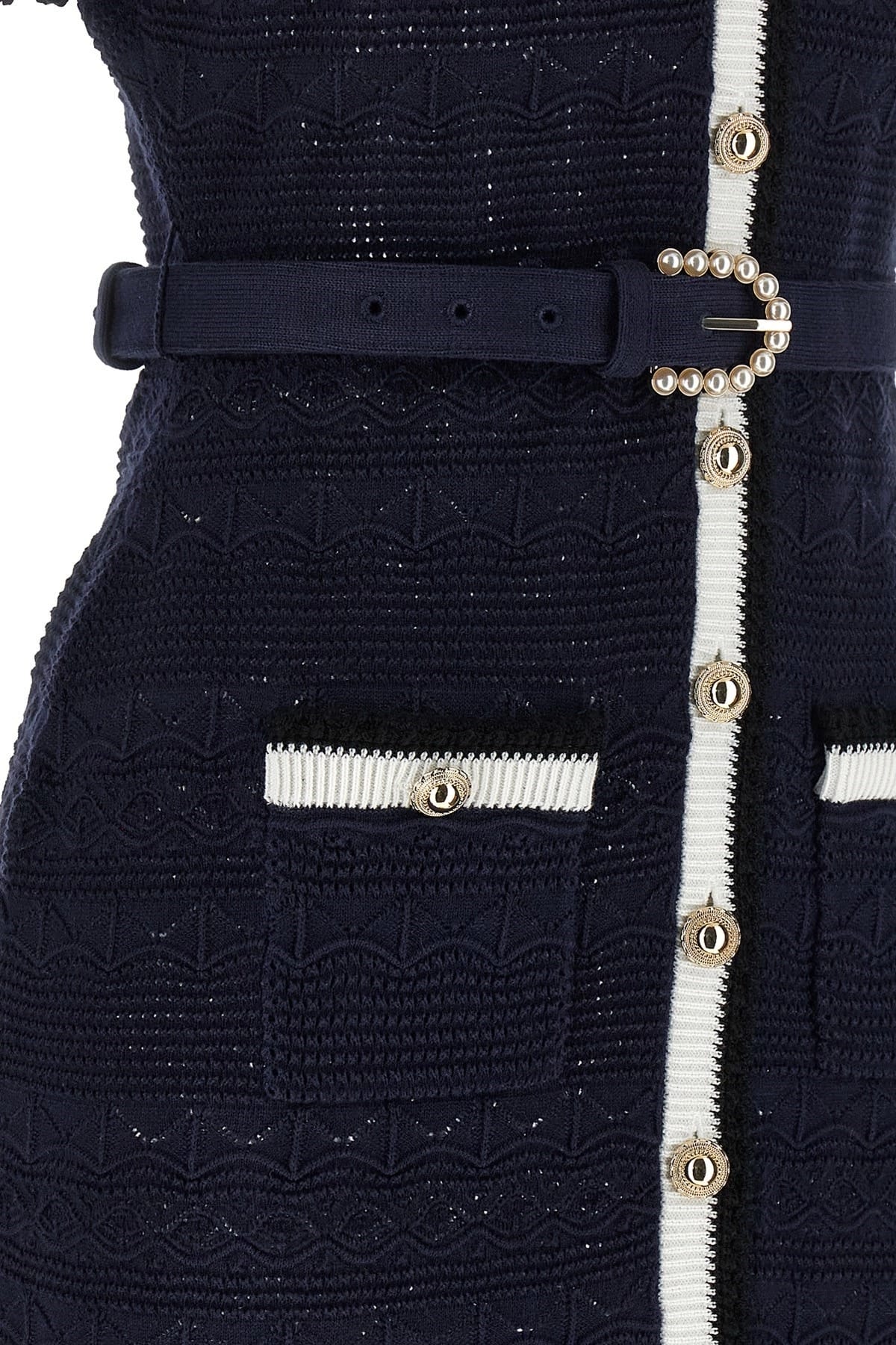 Self-Portrait Self-Portrait Navy Pointelle Knit Midi Dress