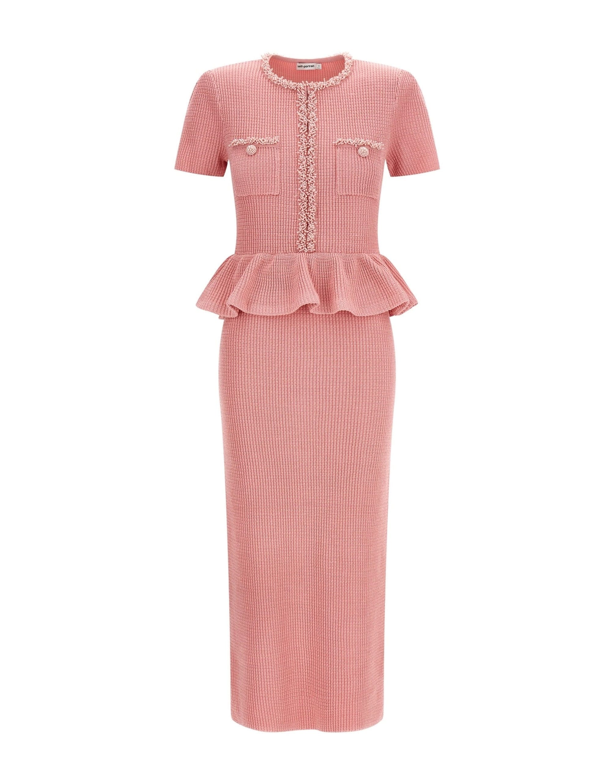 Self-Portrait Self-Portrait Pink Peplum Knit Midi Dress