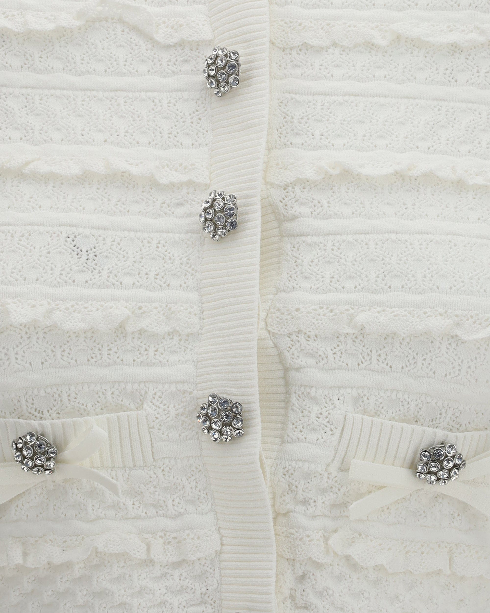 Self-Portrait Pointelle Knit Cardigan With Diamanté Detailing