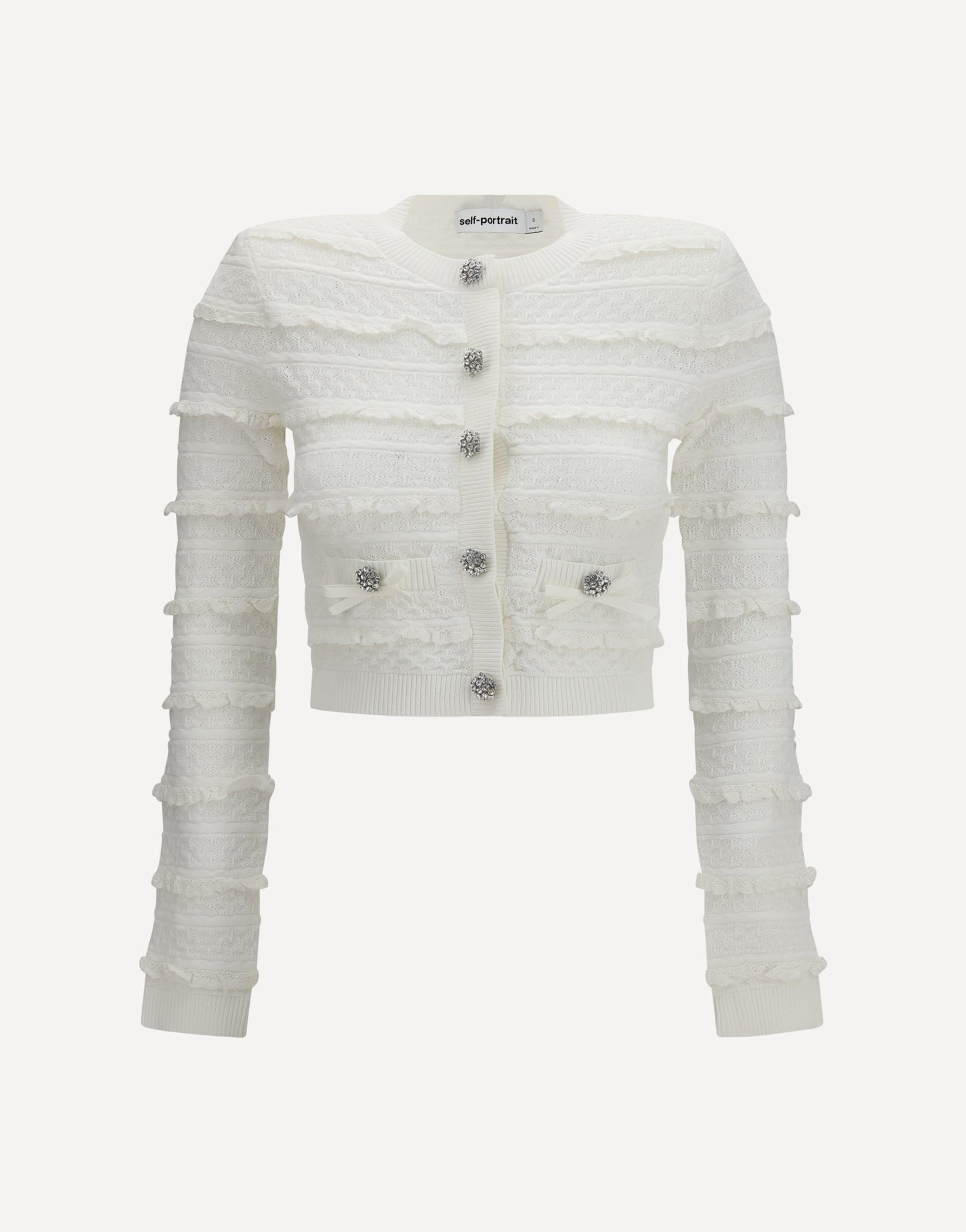 Self-Portrait Pointelle Knit Cardigan With Diamanté Detailing
