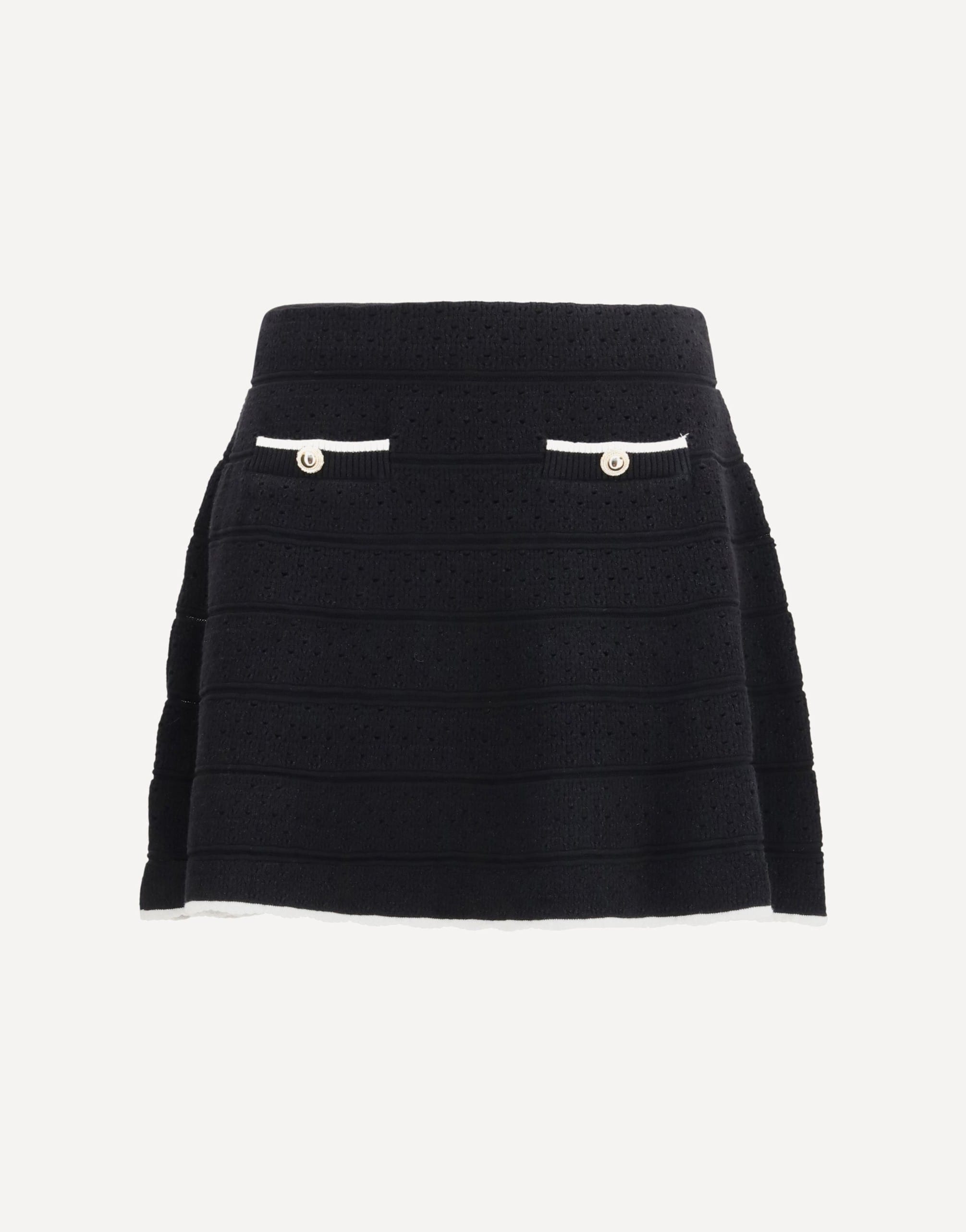 Self-Portrait Pointelle Knit Mini Skirt With Contrast Trim