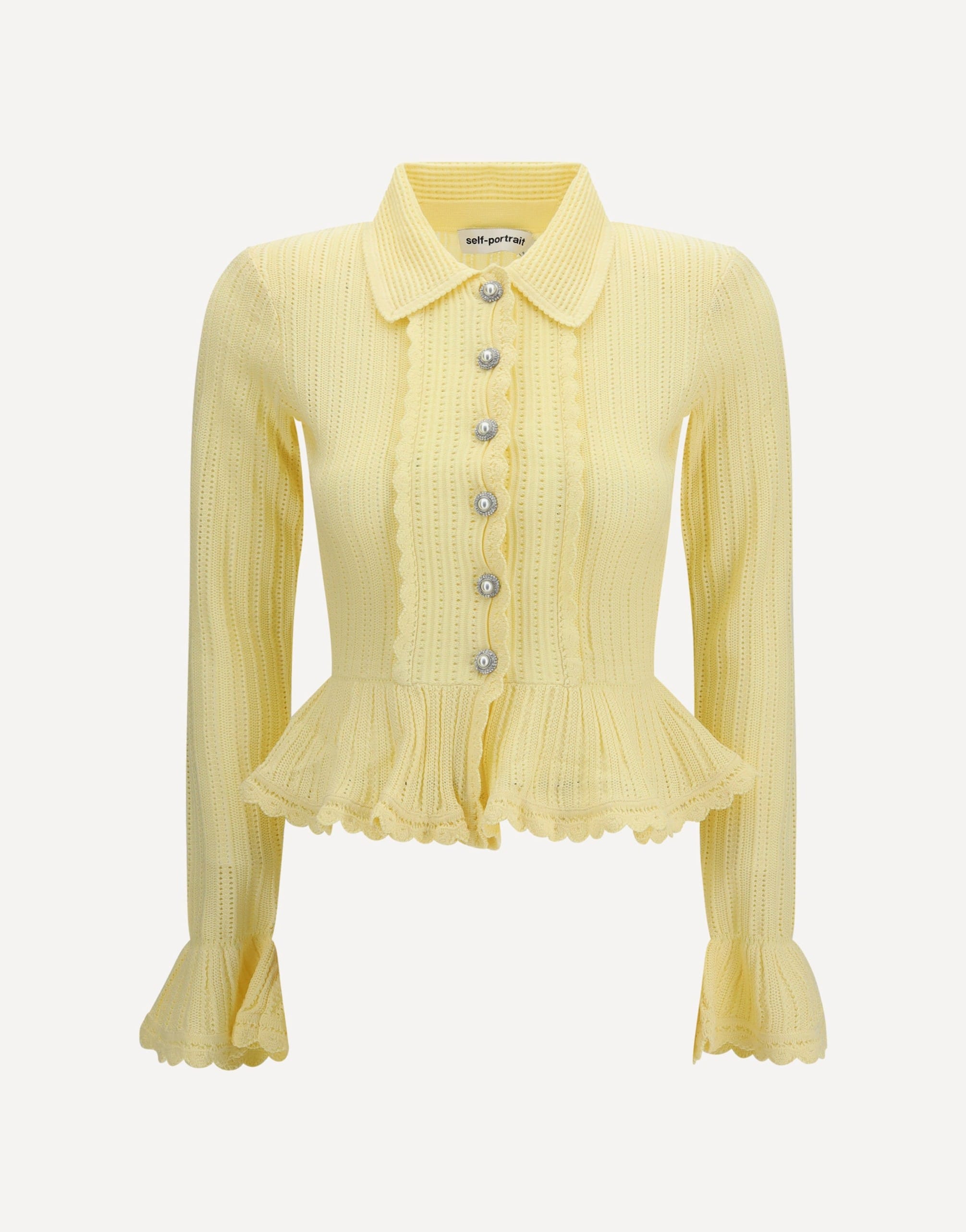 Self-Portrait Pointelle Knit Peplum Cardigan