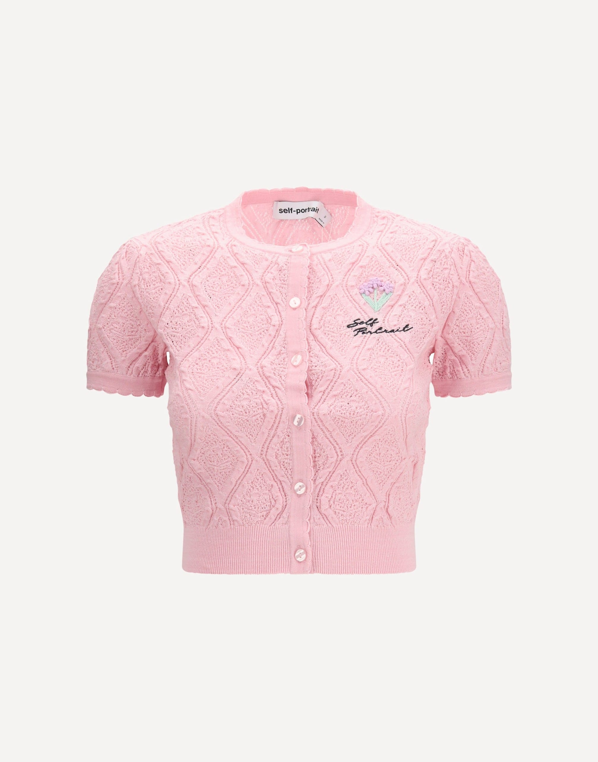 Self-Portrait Pointelle Knit Top With Floral Embroidery