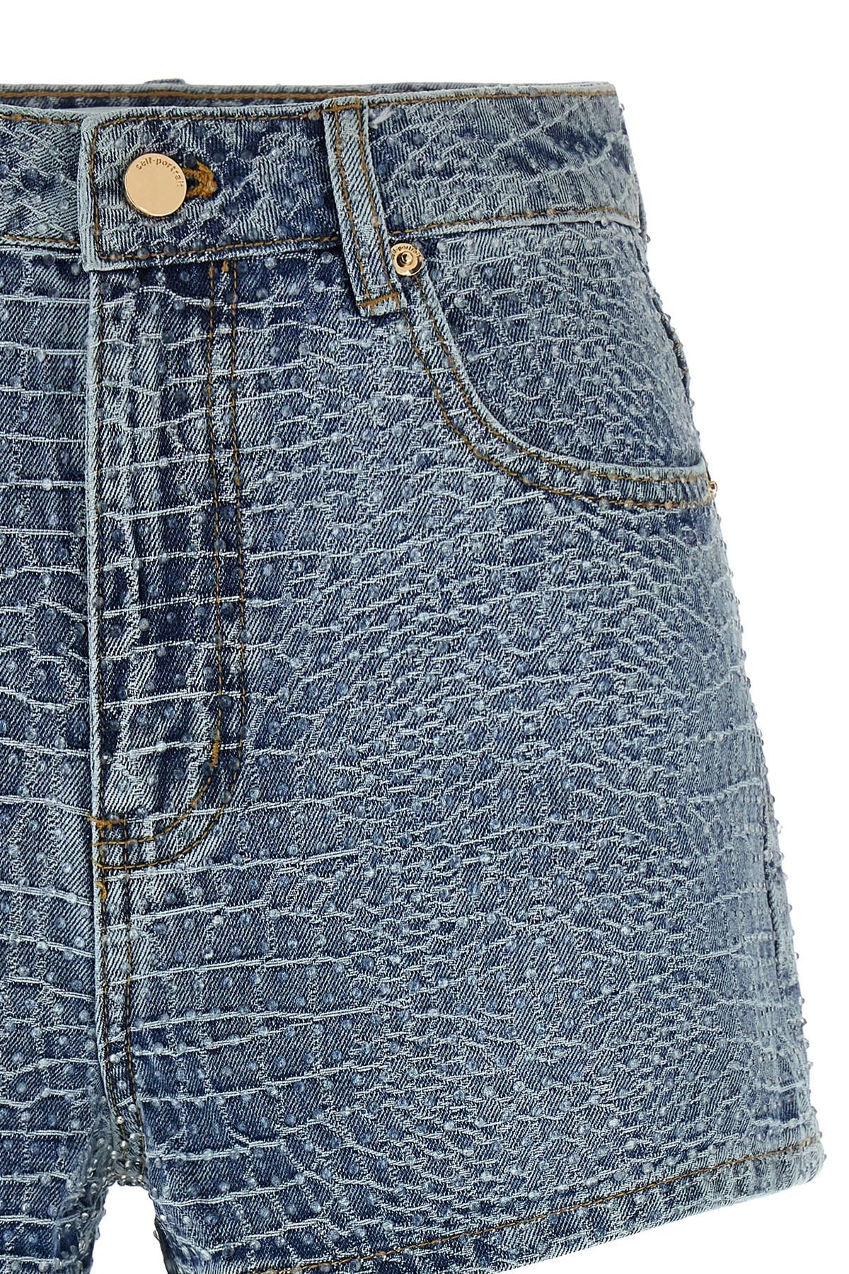Self-Portrait Rhinestone Croc-Effect Shorts
