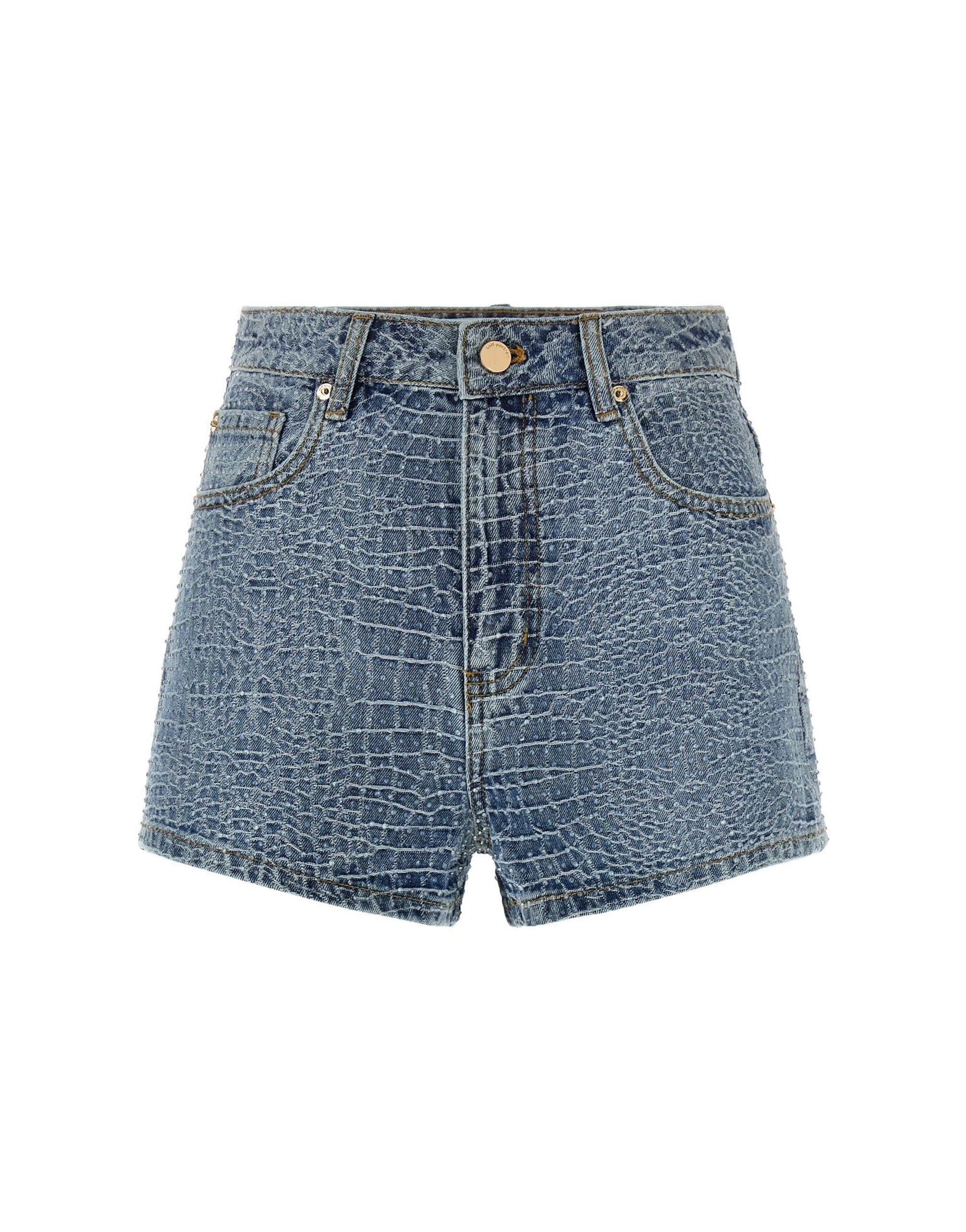 Self-Portrait Rhinestone Croc-Effect Shorts