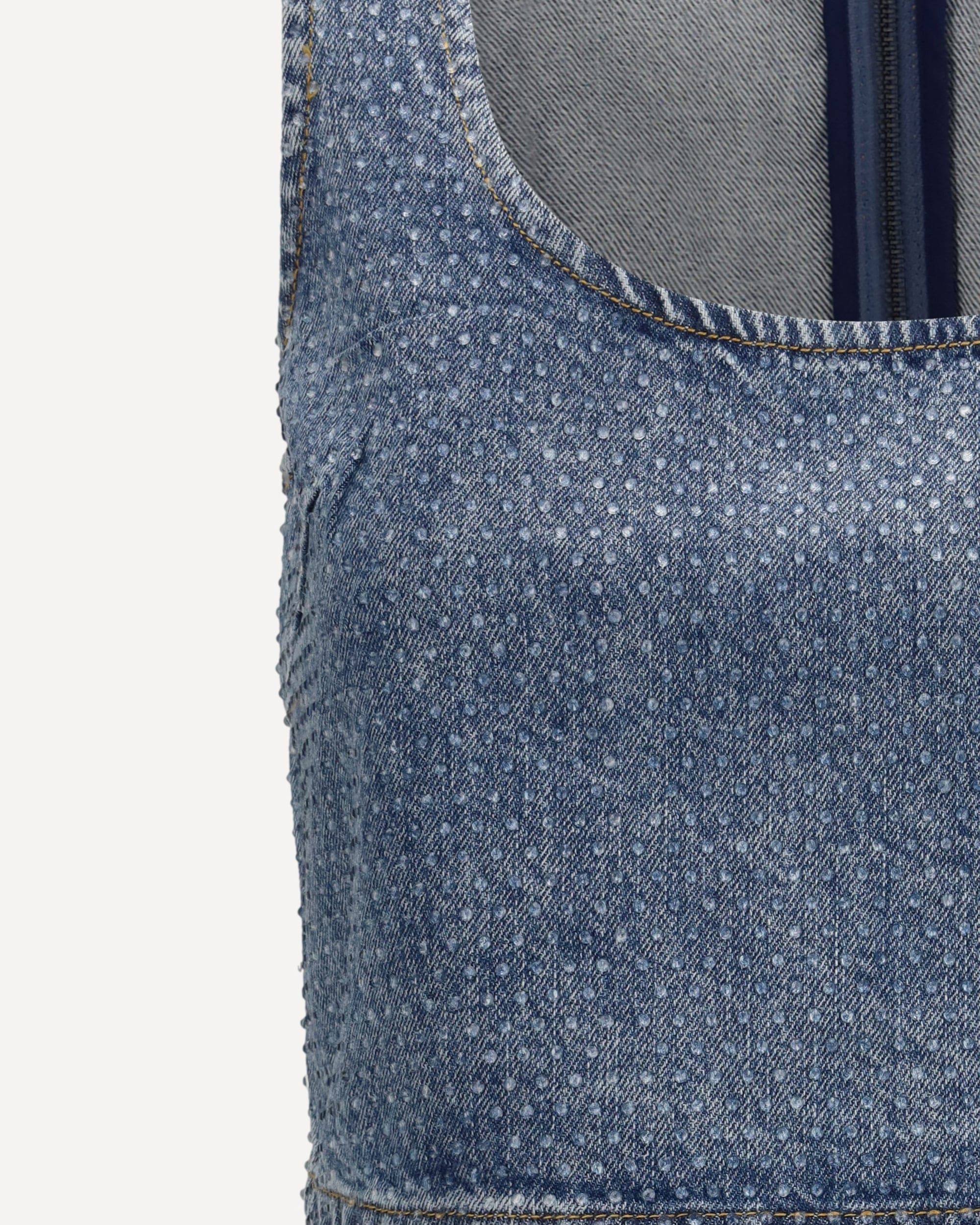 Self-Portrait Rhinestone Denim Crop Top