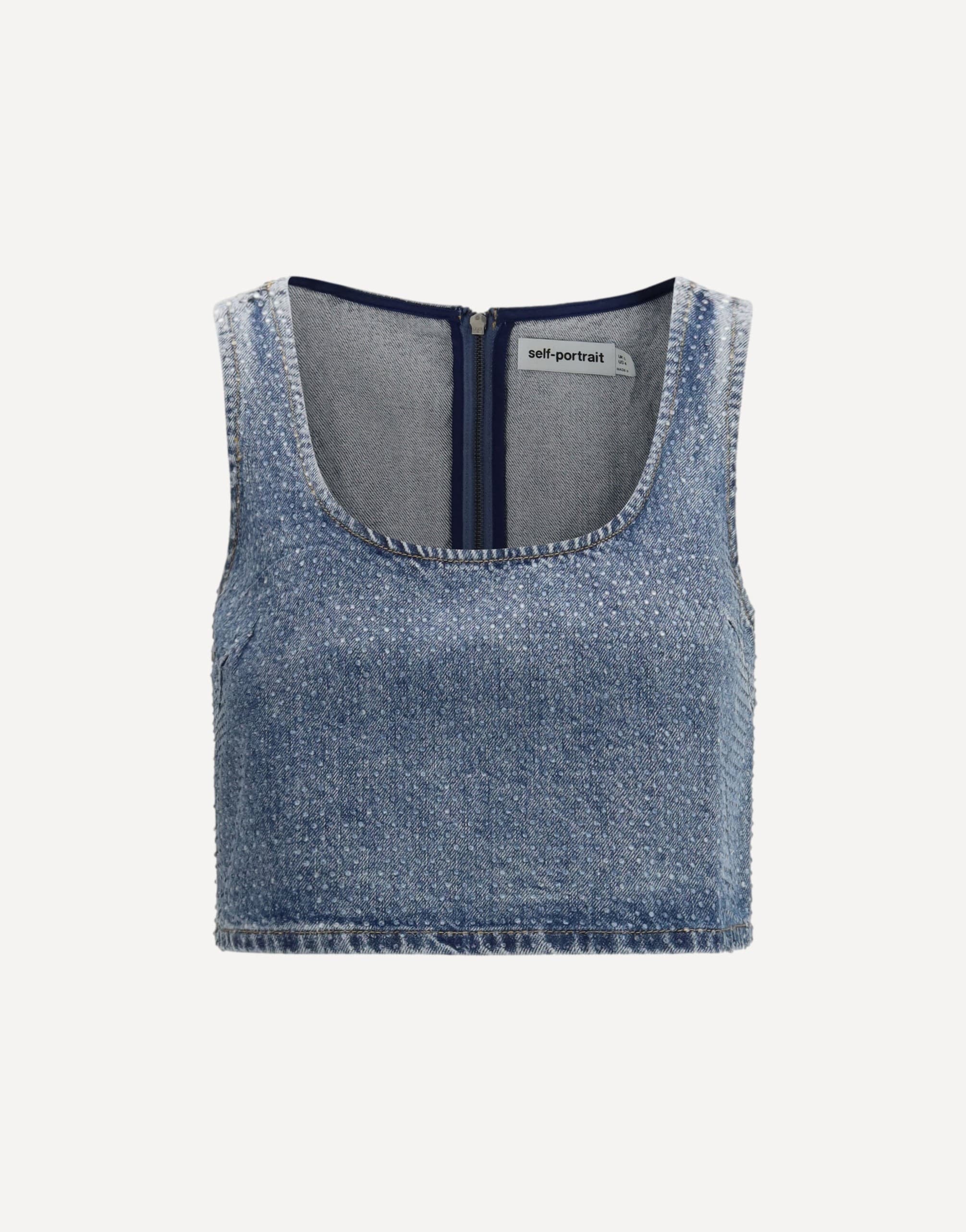 Self-Portrait Rhinestone Denim Crop Top