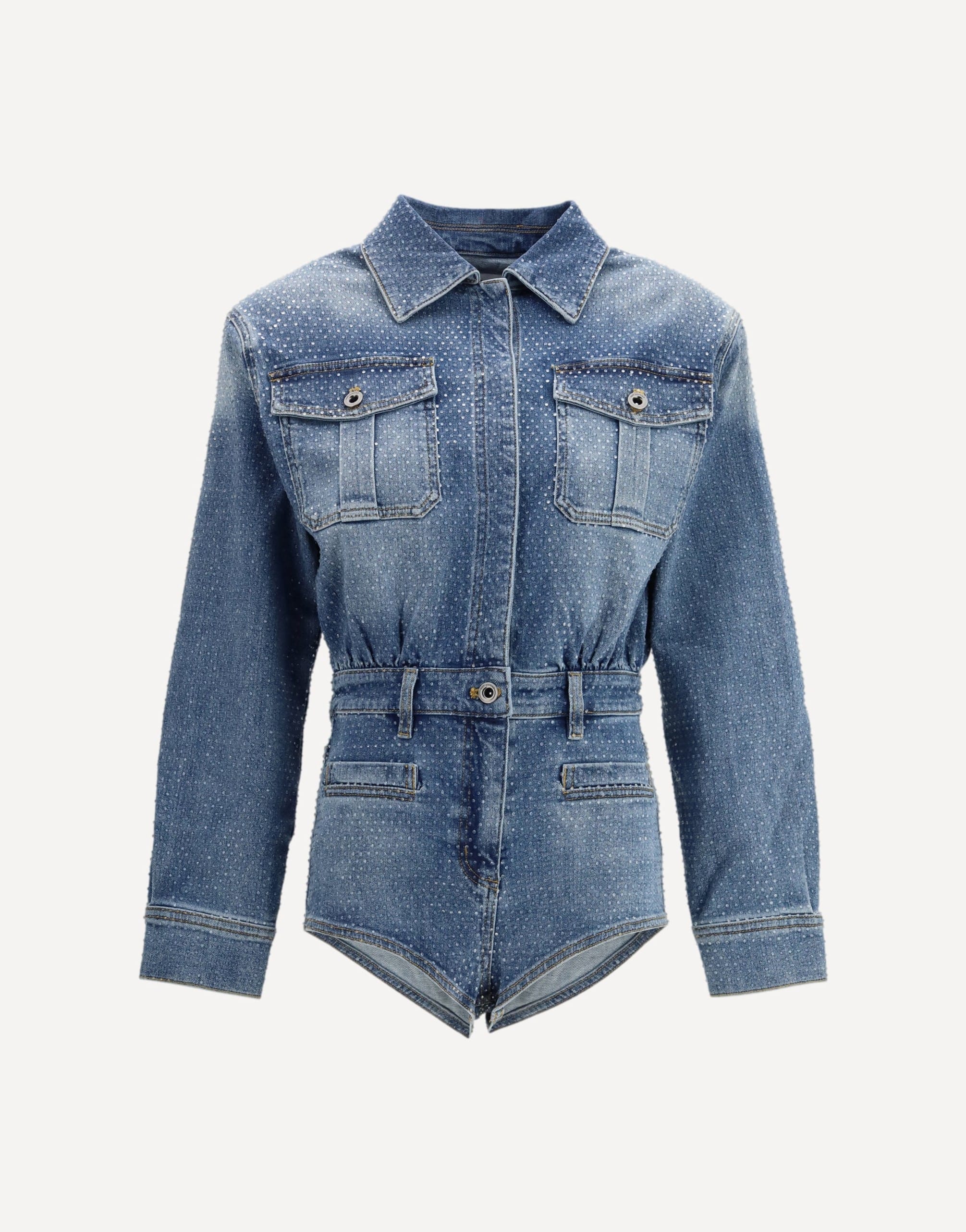 Self-Portrait Rhinestone Denim Playsuit Jumpsuit