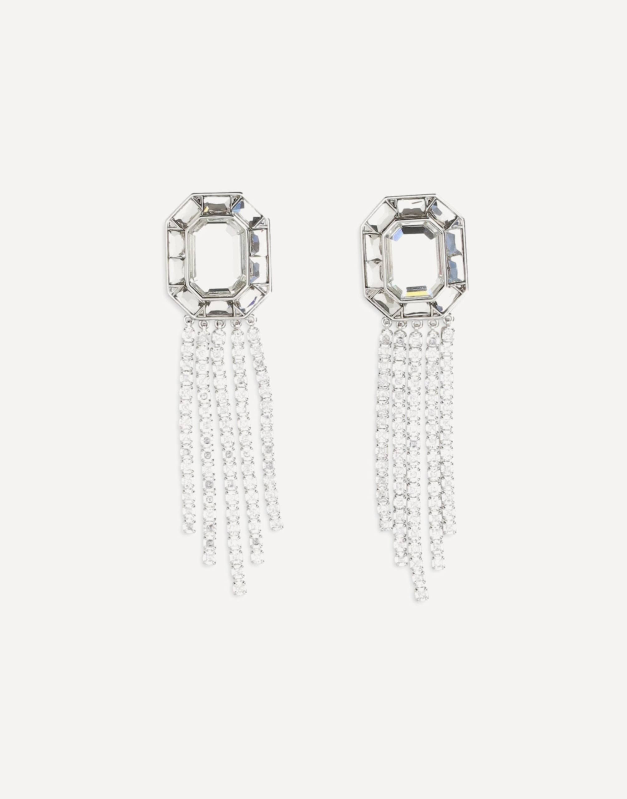 Self-Portrait Silver Crystal Drop Earrings