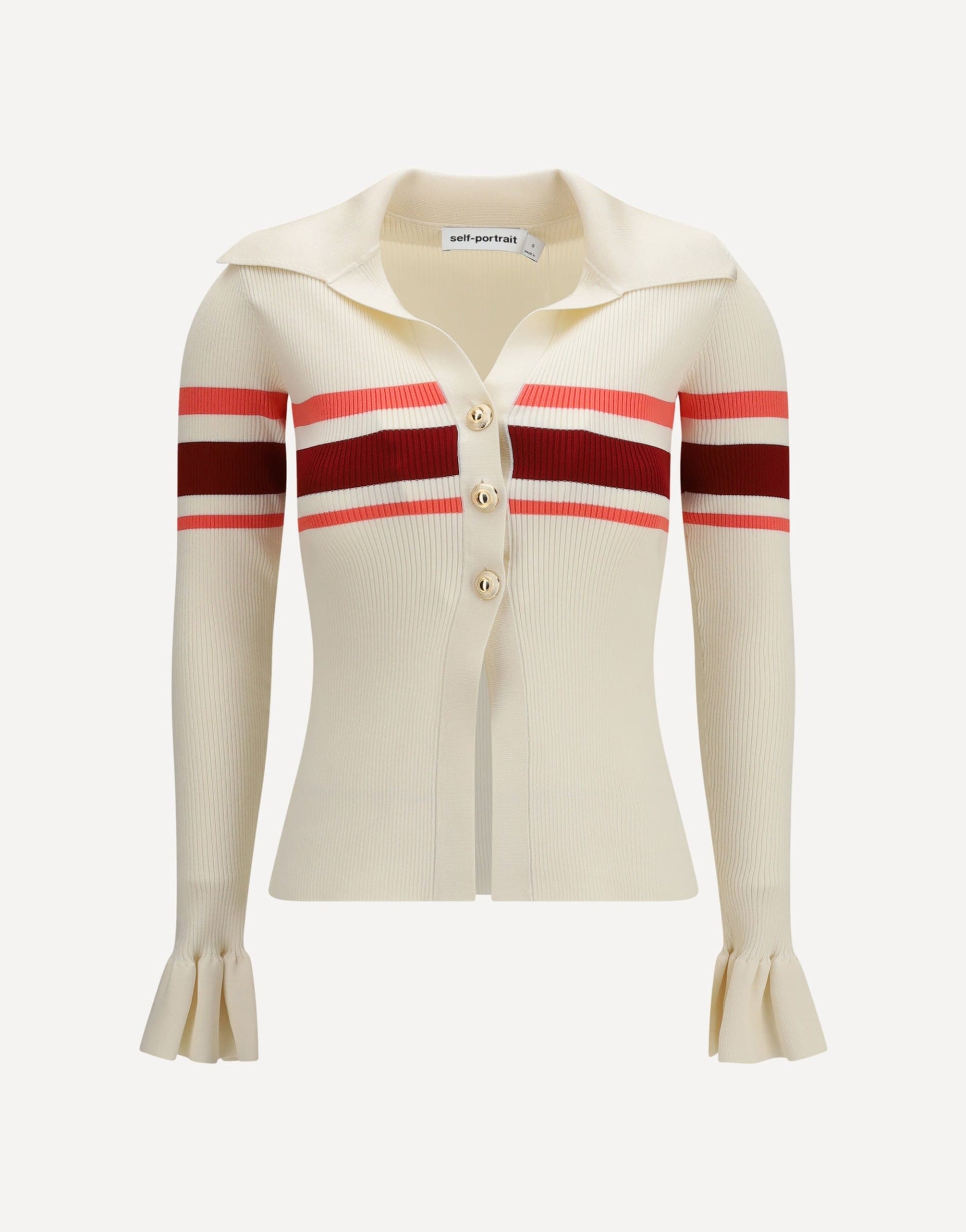 Self-Portrait Striped Viscose Knit Button Top