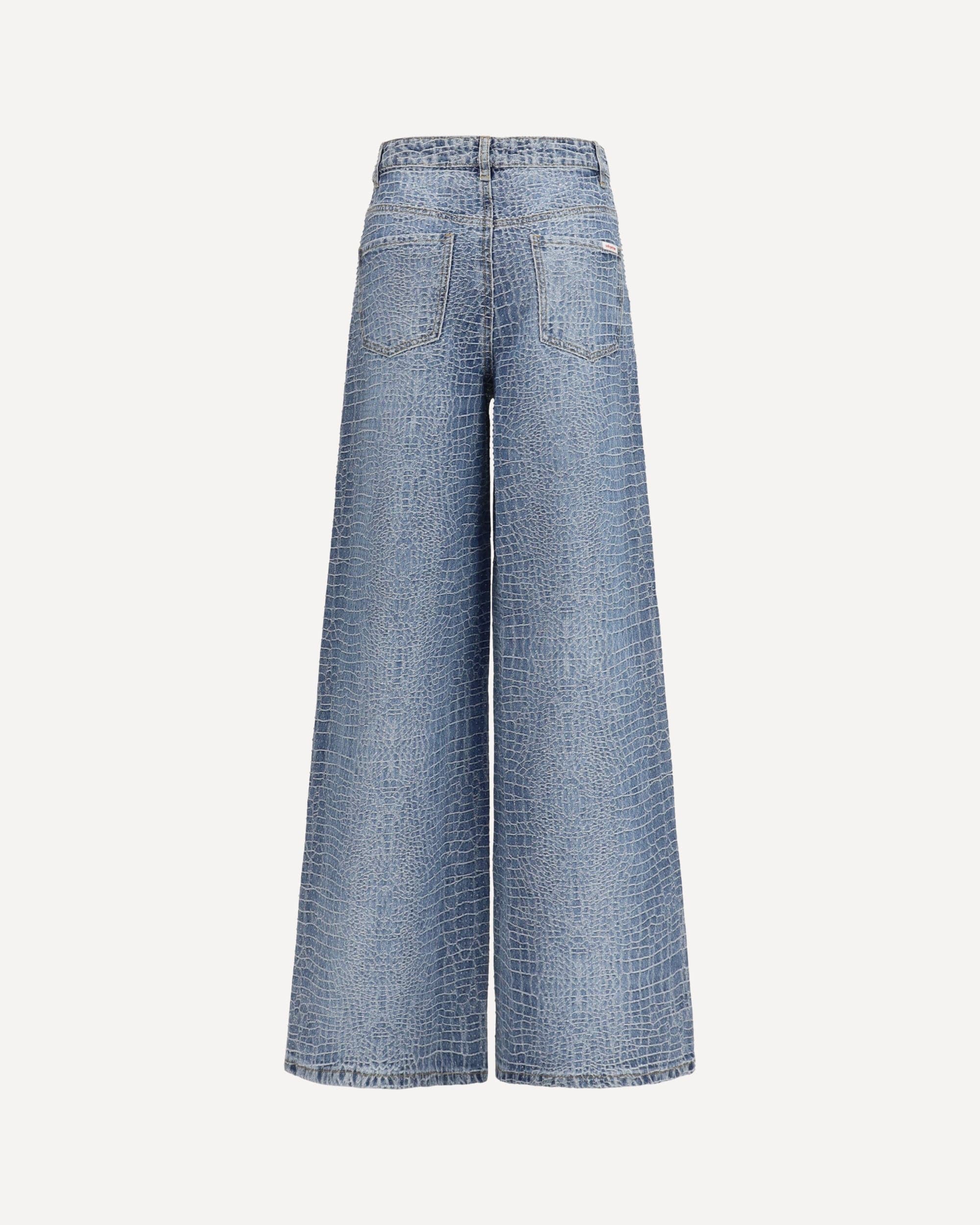 Self-Portrait Wide Leg Croc Effect Jeans