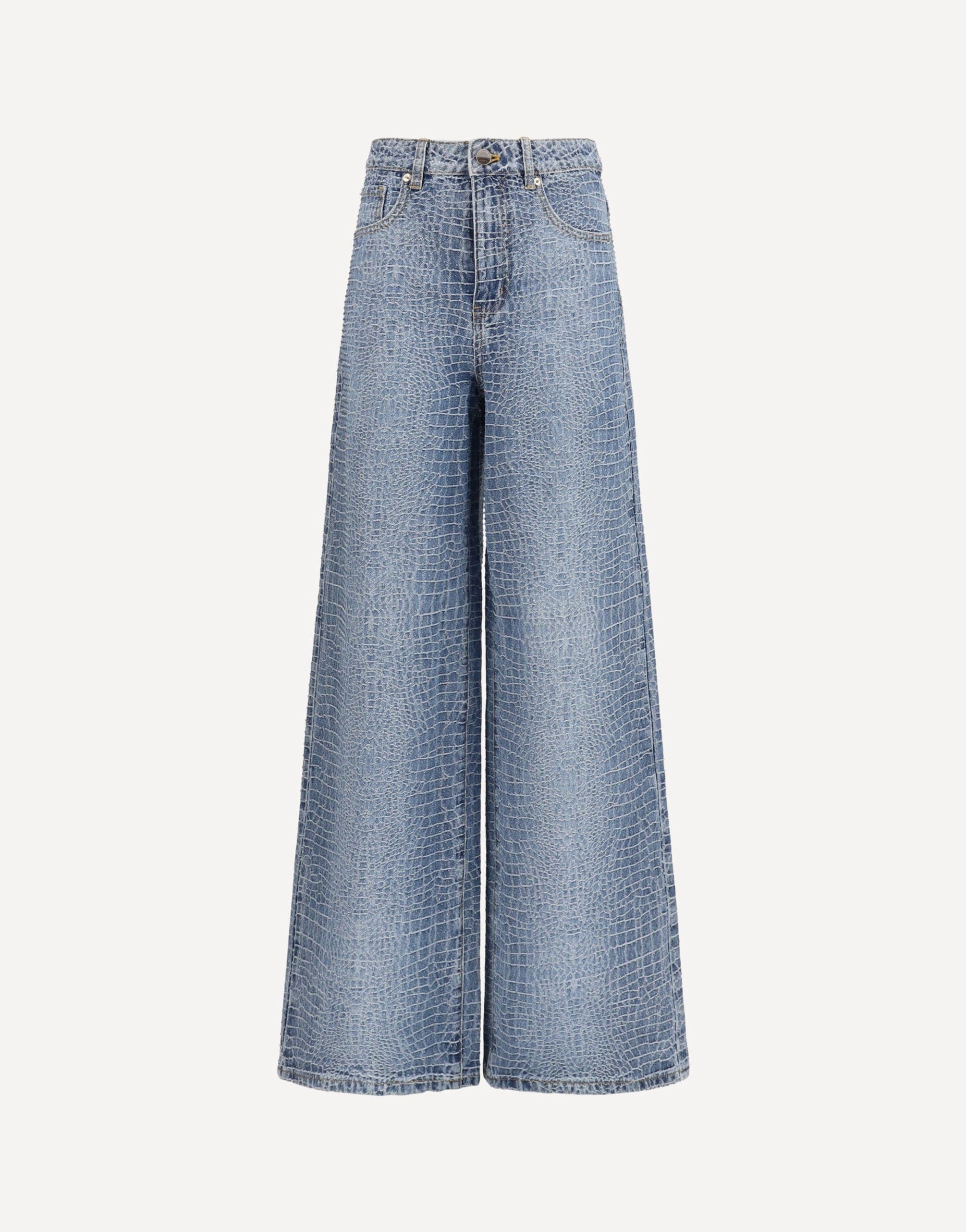 Self-Portrait Wide Leg Croc Effect Jeans