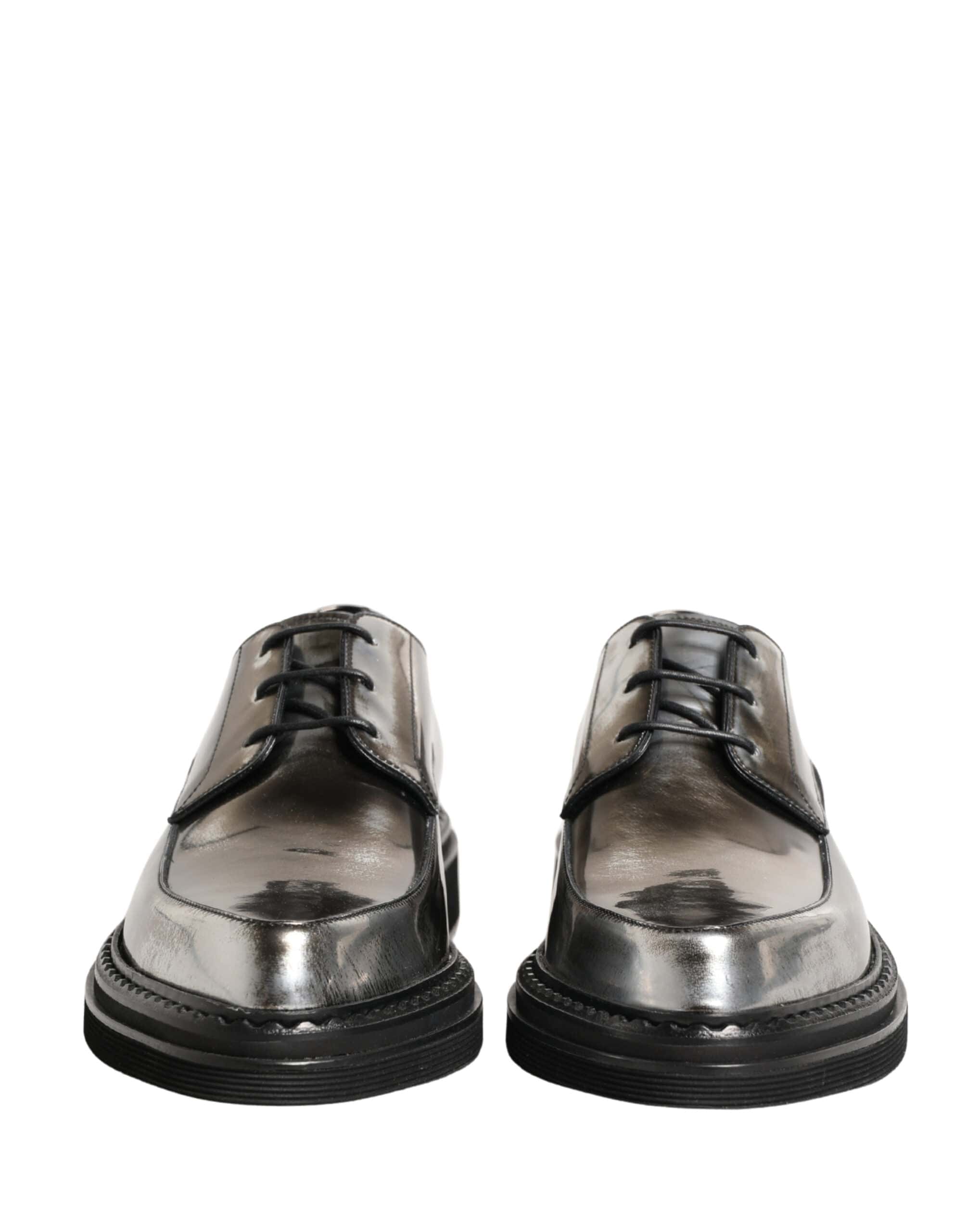 Dolce & Gabbana Silver Specchio Lace-Up Leather Dress Derby Shoes