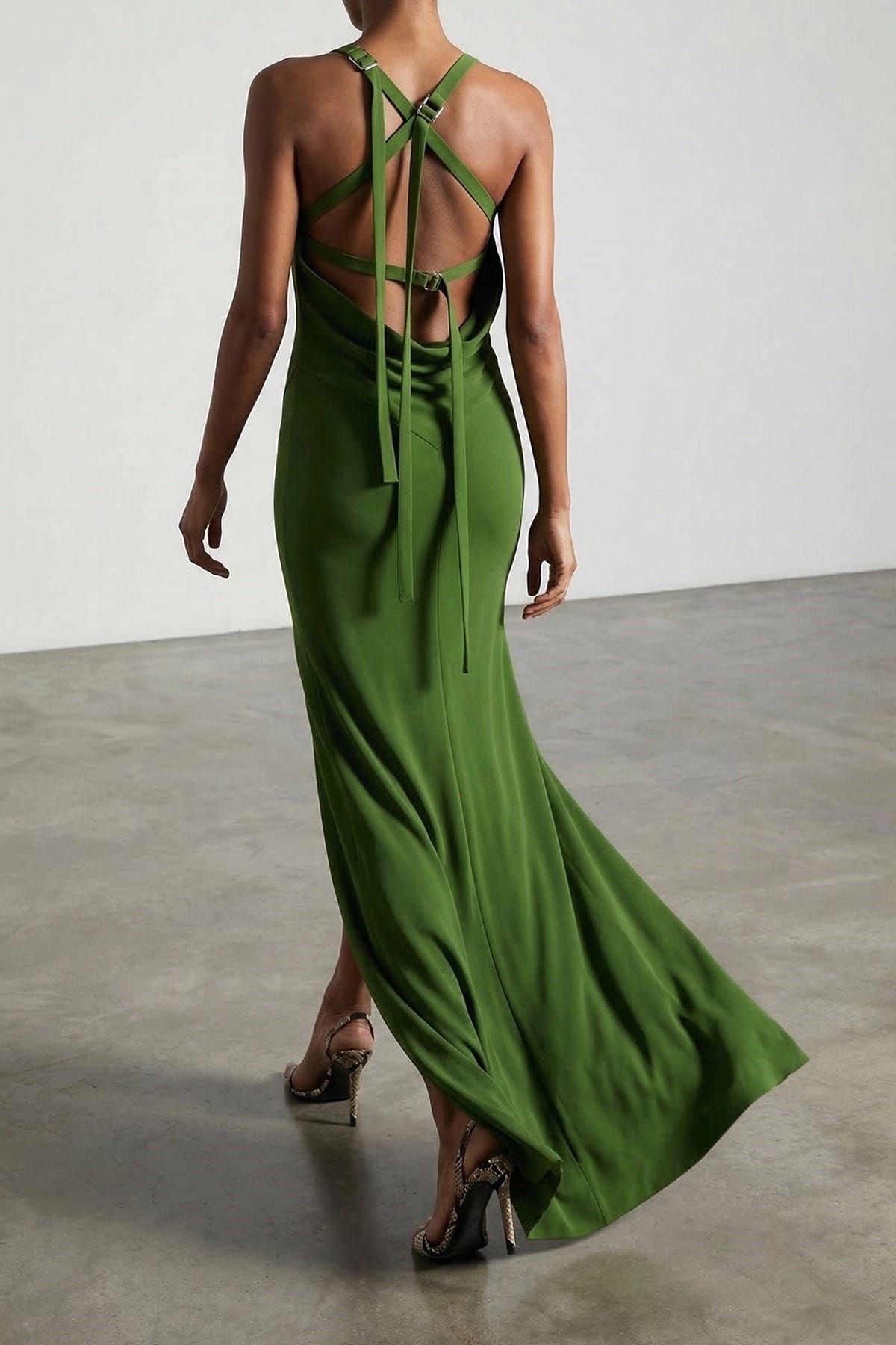The Attico Groene Asymmetrische Jurk met Bandjes - alternate view