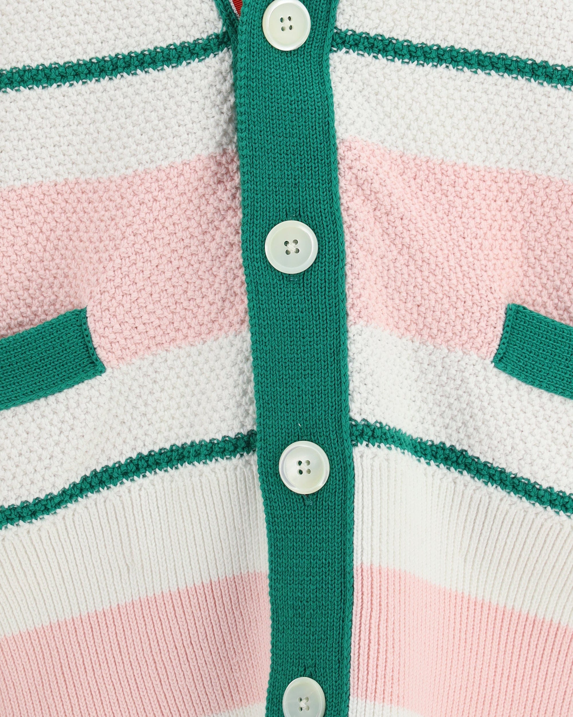 Thom Browne Classic Stripe Seed Stitch V Neck Cardigan