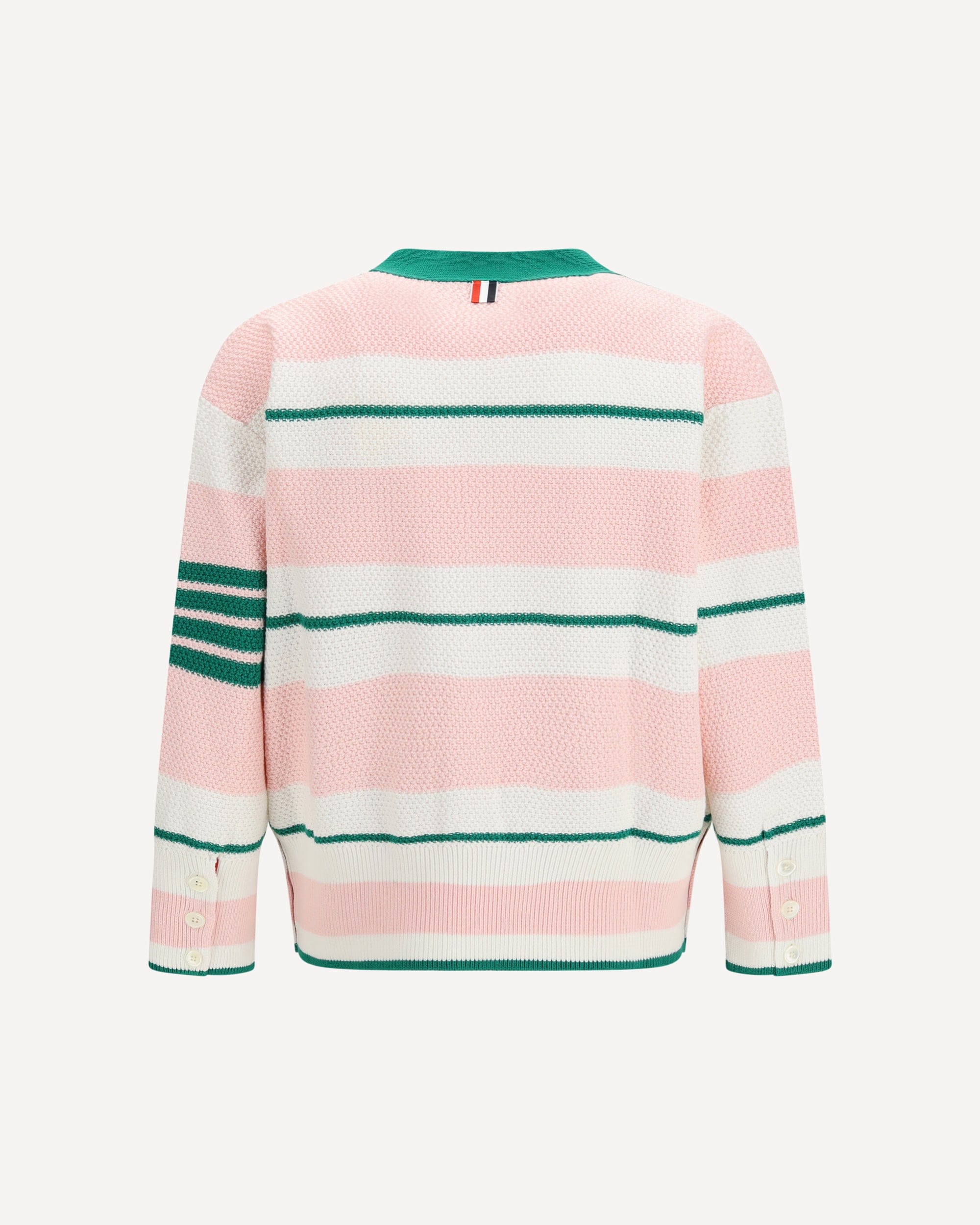 Thom Browne Classic Stripe Seed Stitch V Neck Cardigan