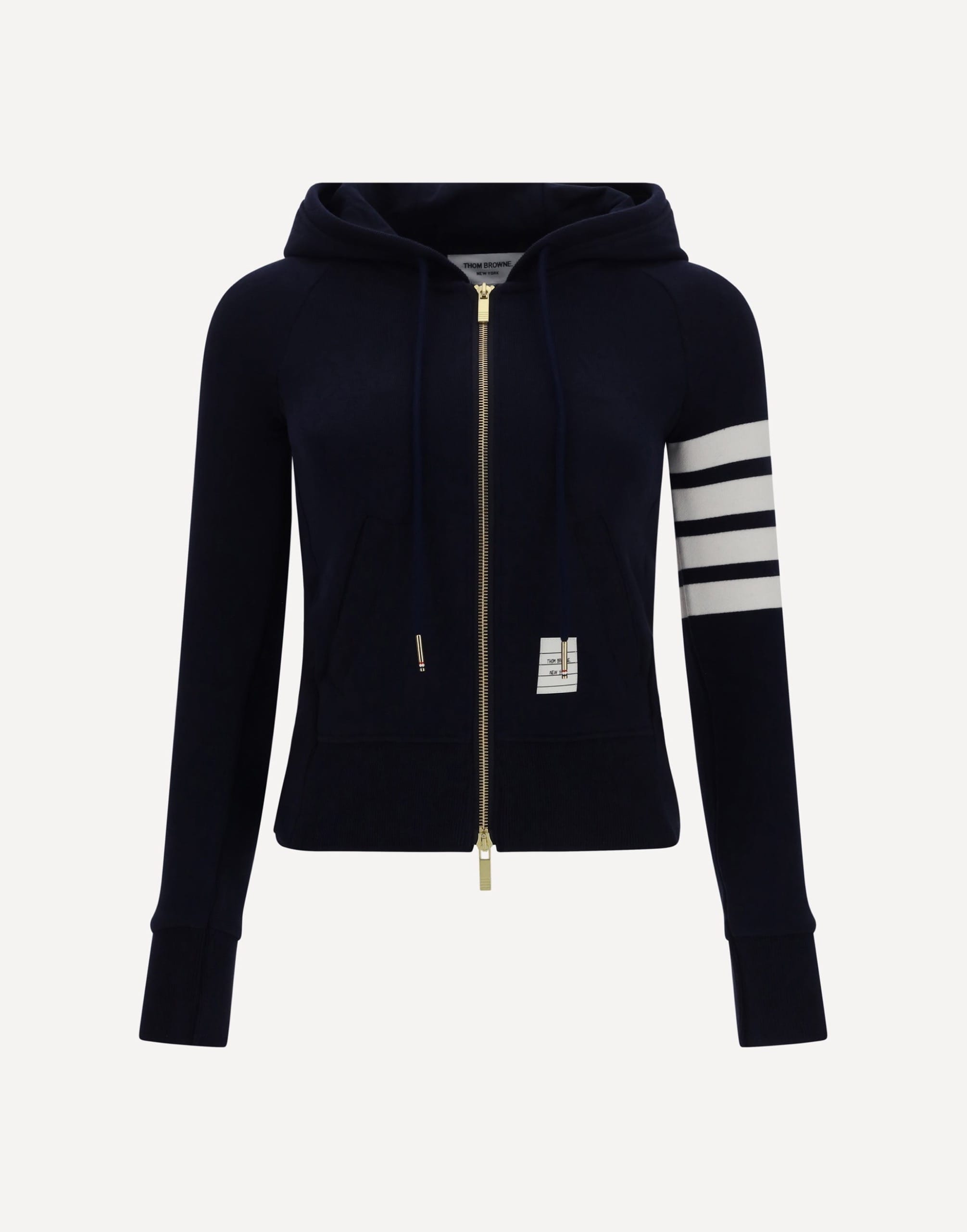 Thom Browne Cotton Hoodie With Logo Patch And Striped Sleeve
