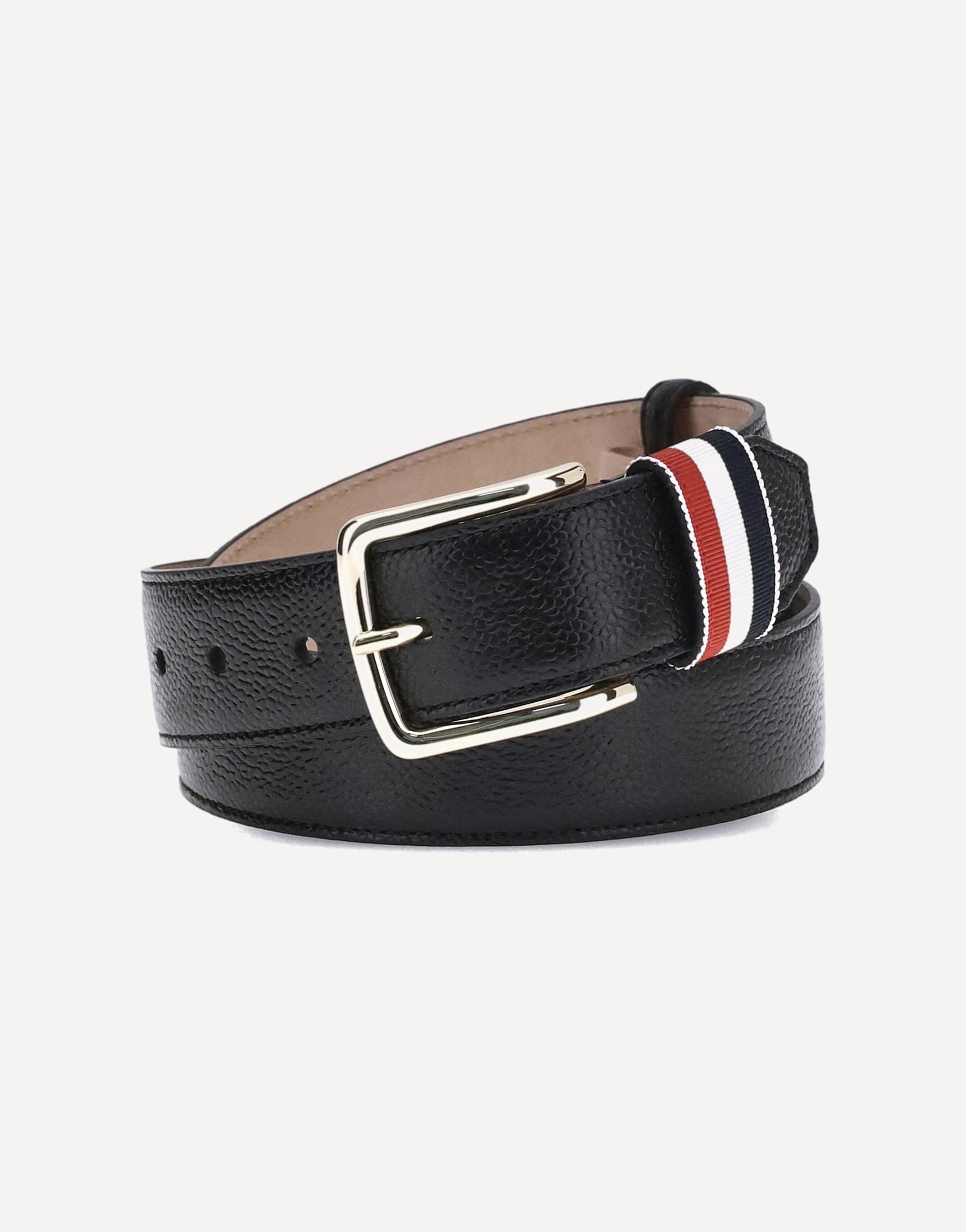 Thom Browne Hammered Leather Belt With Geometric Buckle